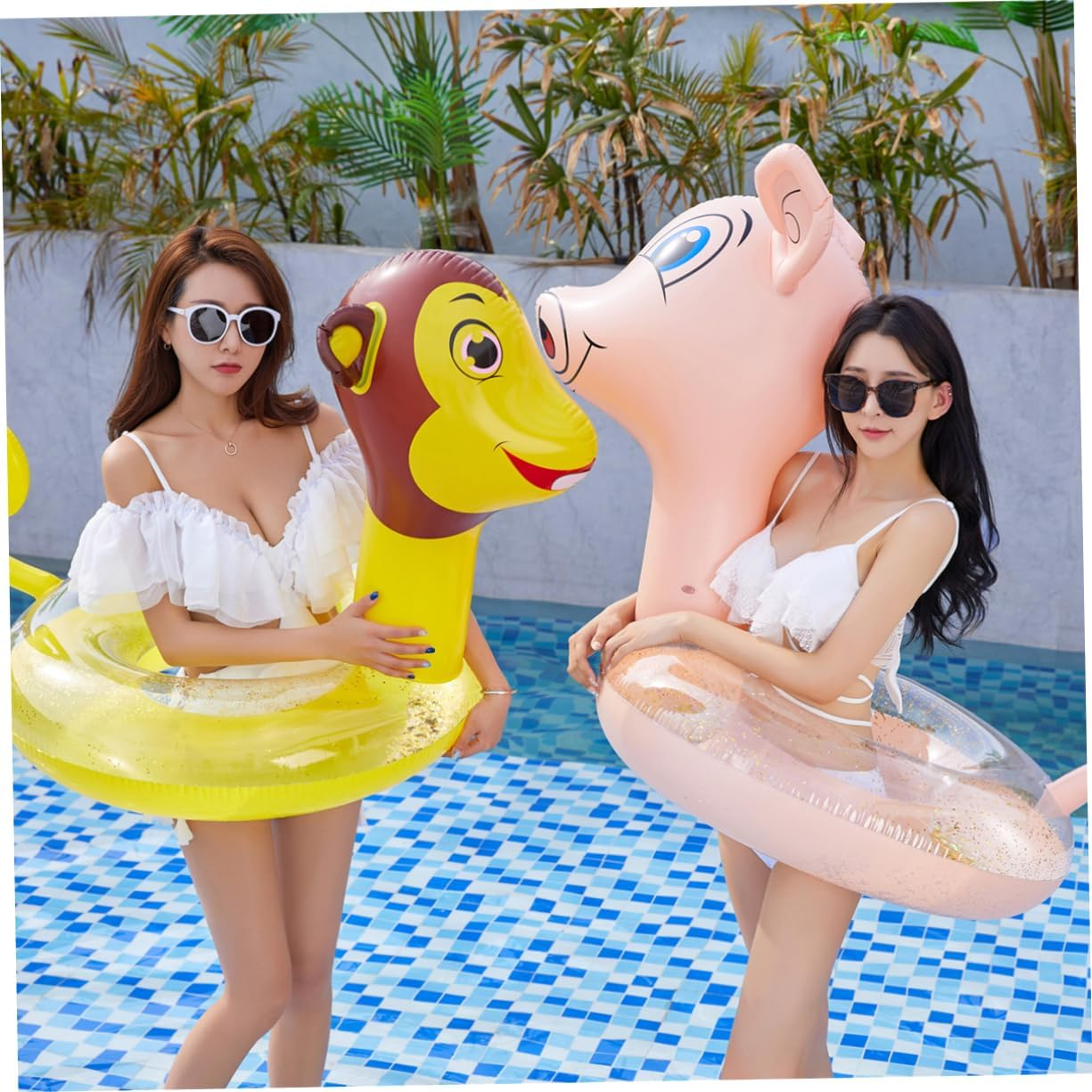 PVC Swim Ring Monkey Pattern Inflatable Pool Float for Adults Boys and Girls Water Toy Beach Pool Play Ring image number 5