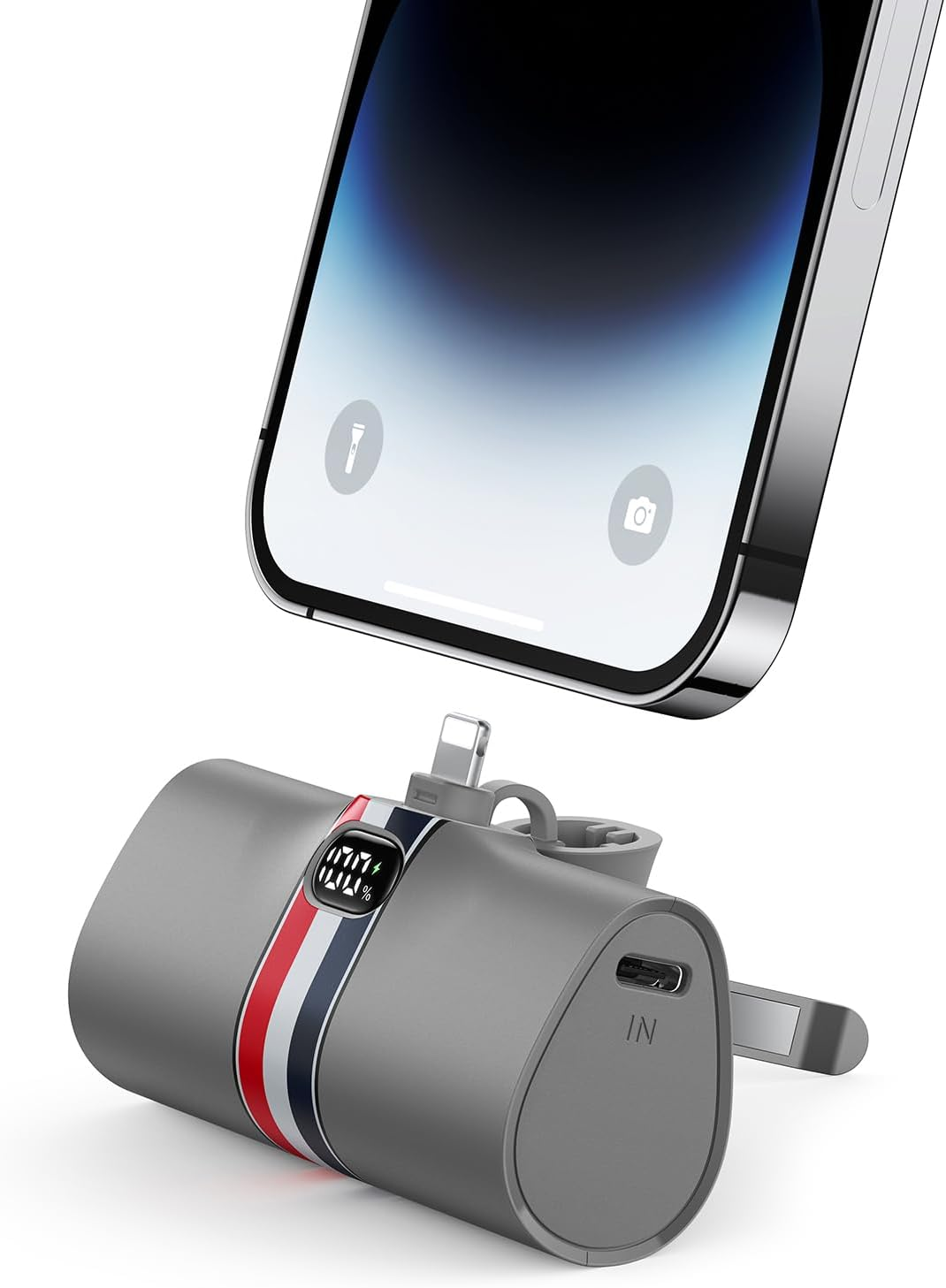 Mini Power Bank for Iphone, 20W Fast Charging Portable Charger with Foldable Stand, Battery Pack for Iphone 14,12,11,Xr,X,8,7,Airpods Pro - Grey image number 5