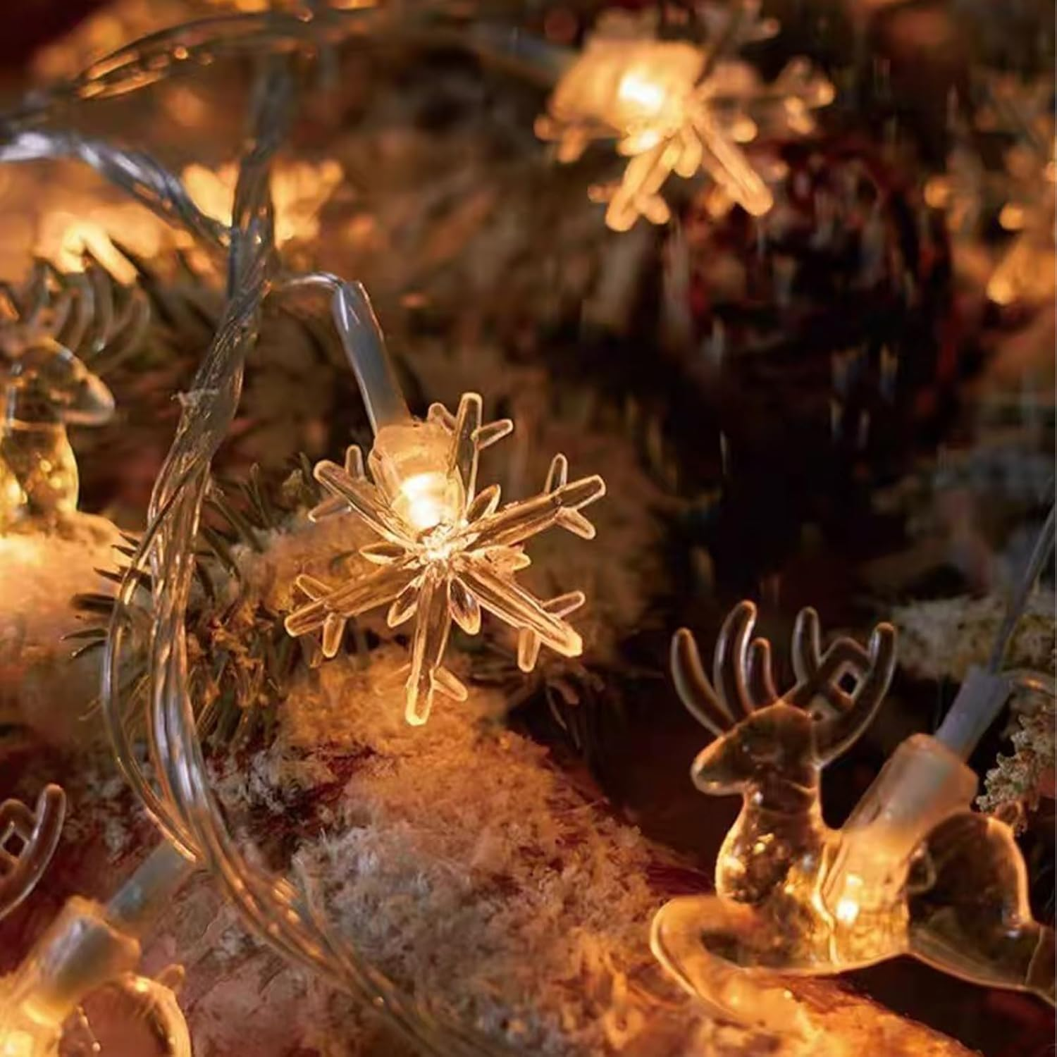 LED Fairy Lights with Snowflakes and Angels, Warm White, 3 Metres, 20 Leds, Christmas Lights for Indoor, Decorative Lighting image number 4