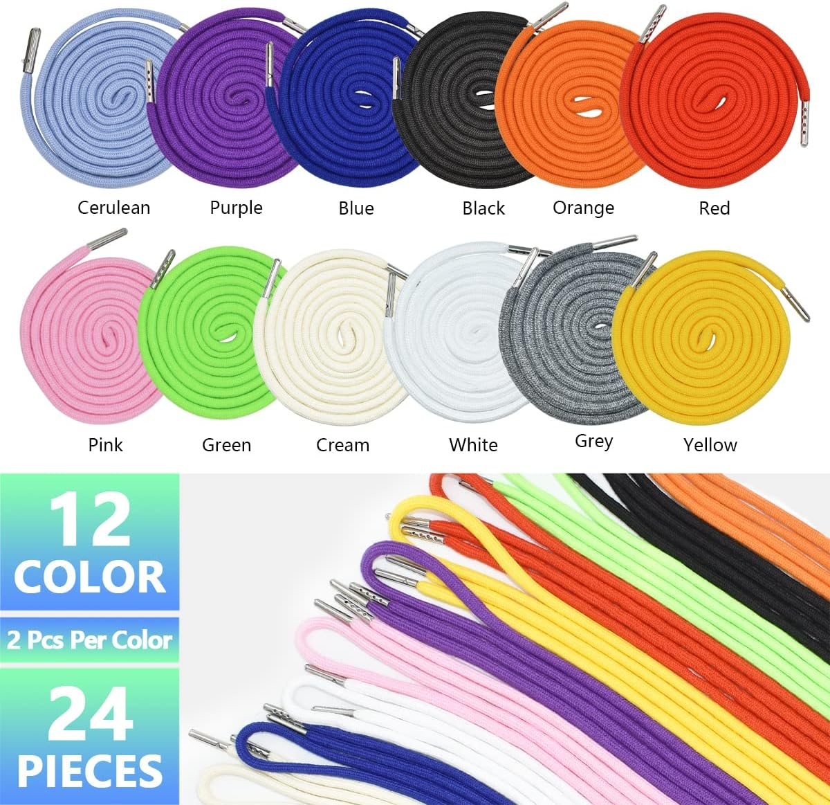 24Pcs 12 Colors Drawstring Replacement Drawstring Cords Clothing Drawstring Hoodies Drawstring with 4Pcs Drawstring Threaders and 10Pcs Plastic Cord Locks (51" Long) image number 3
