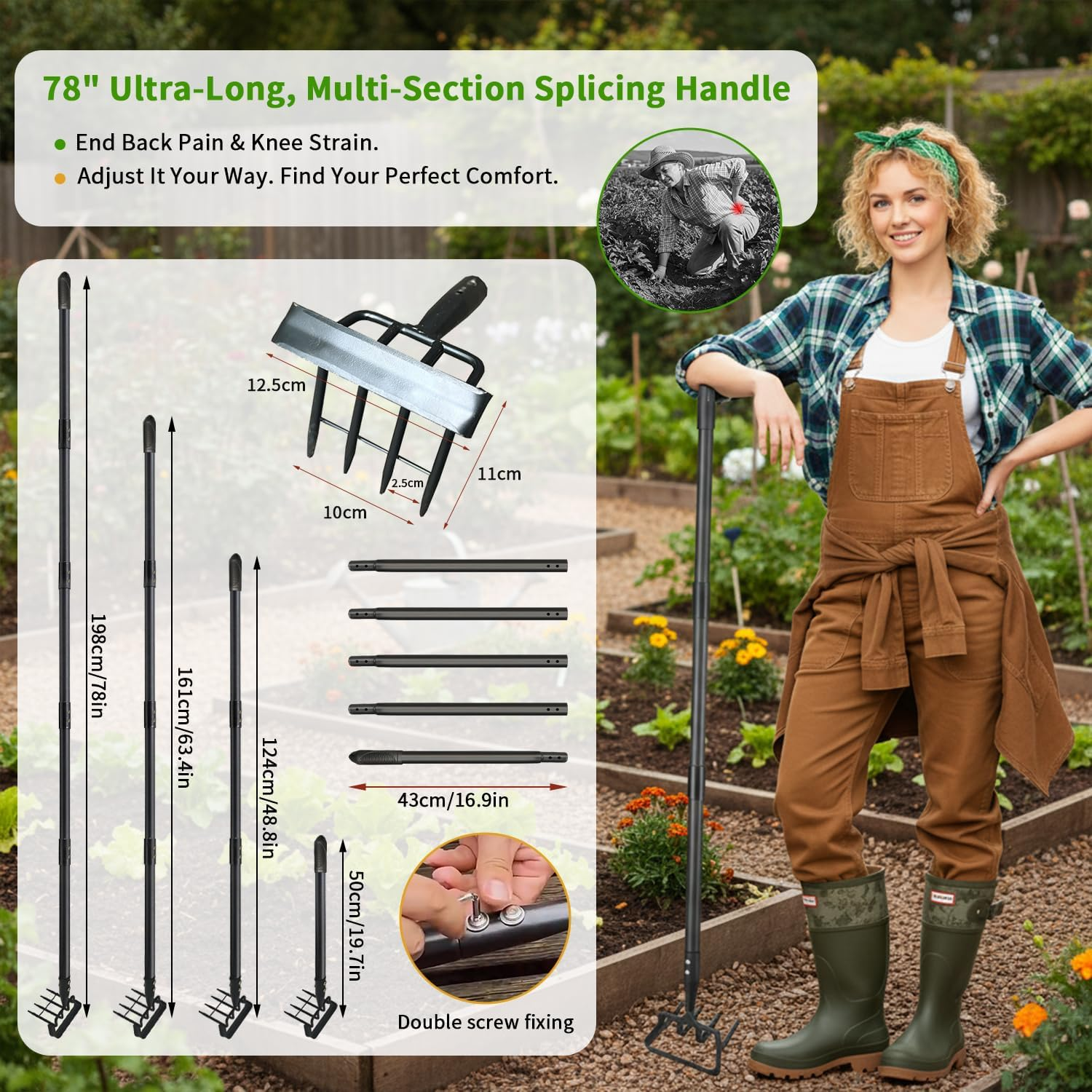 Premium Stirrup Hoe with Adjustable Handle 30-62 Inch, Hula Hoe & Garden Cultivator with Rake for Weed Removal in Flower Beds & Vegetable Gardens image number 3