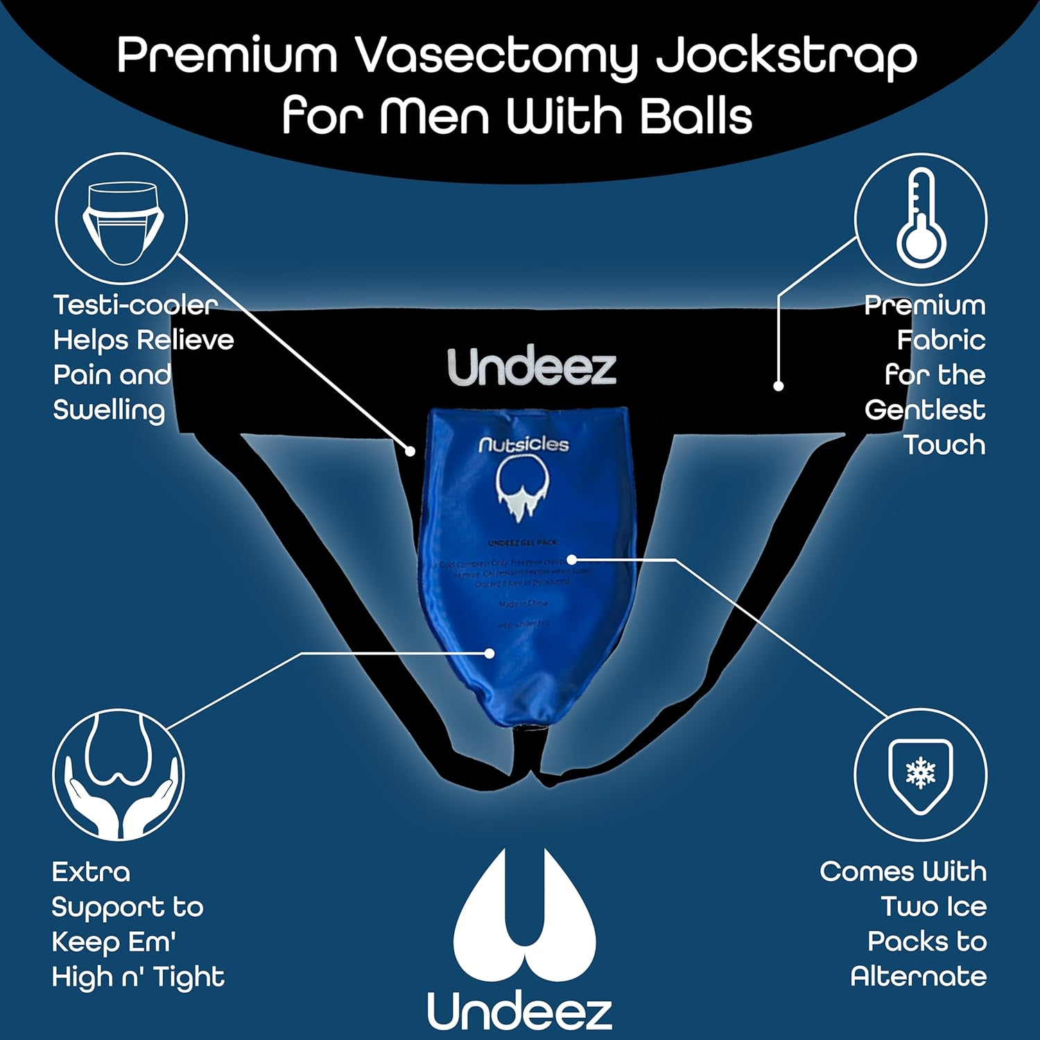 Undeez Vasectomy Jockstrap Underwear - with 2-Custom Fit Ice Packs and Snug Jockstrap for Testicular Support & Pain Relief