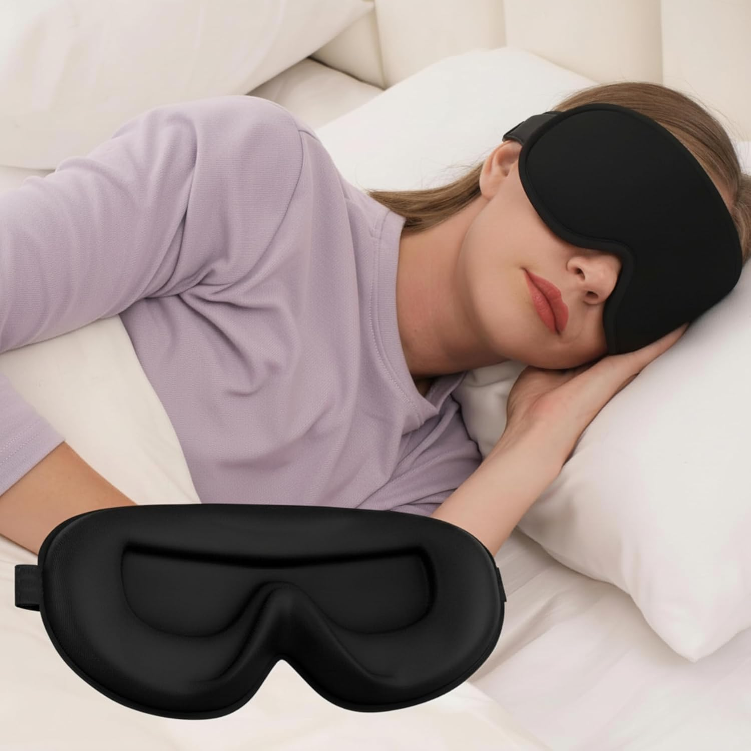 Side Sleepers 3D Eye Mask, Sleep Mask,100% Blackout Eyelash Extension Sleep Masks for Women & Men, Eye Mask for Sleeping, Premium Dark Crimson Sleeping Eye Mask with Adjustable Strap, Travel Essential Eyemask (Black - Side Sleeper)