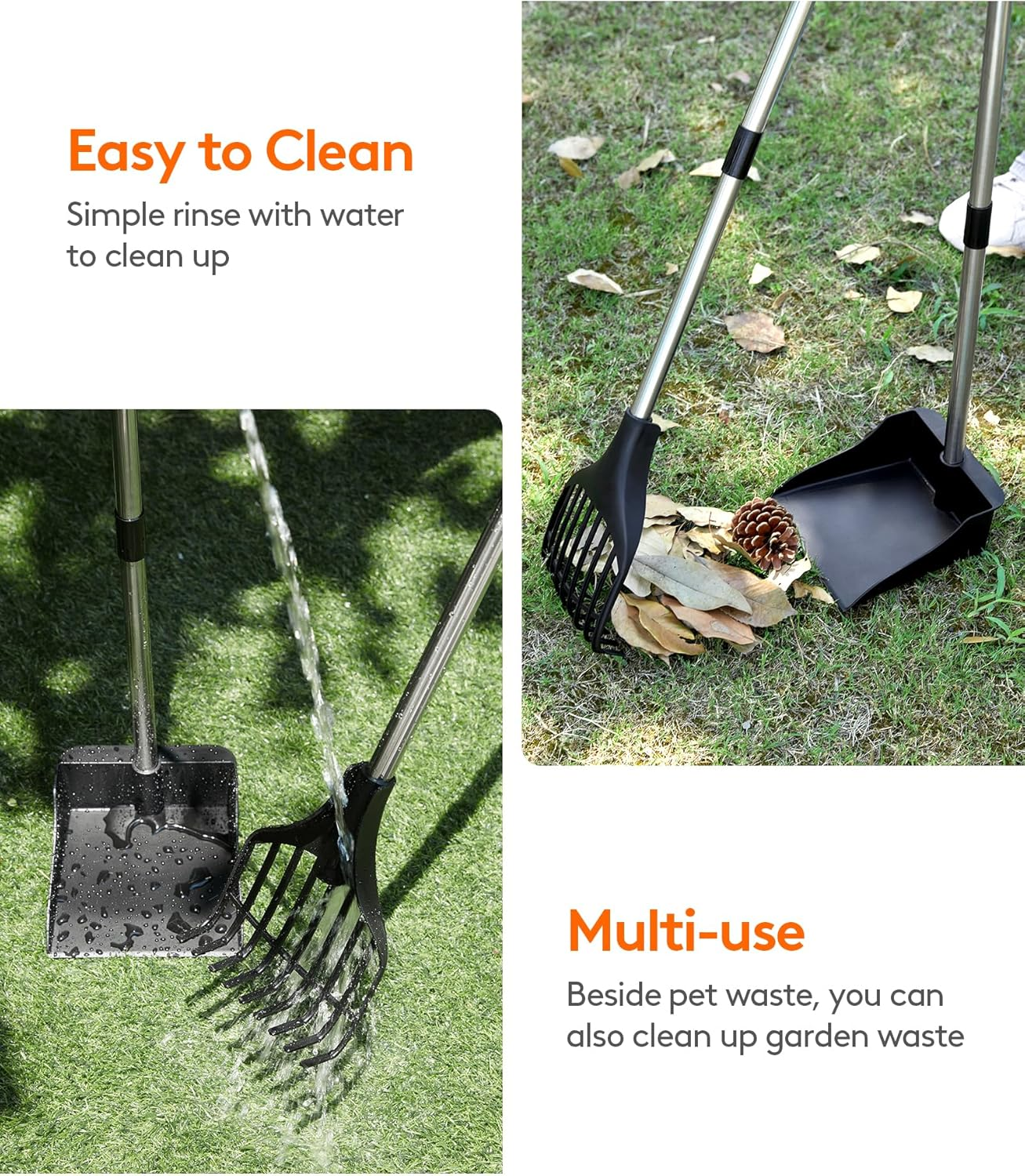 Lifewit Dog Pooper Scooper Plastic, Adjustable Stainless Metal Pole Long Handle Poop Scoop Set with Rake and Tray for Lawns, Yard, Grass image number 2