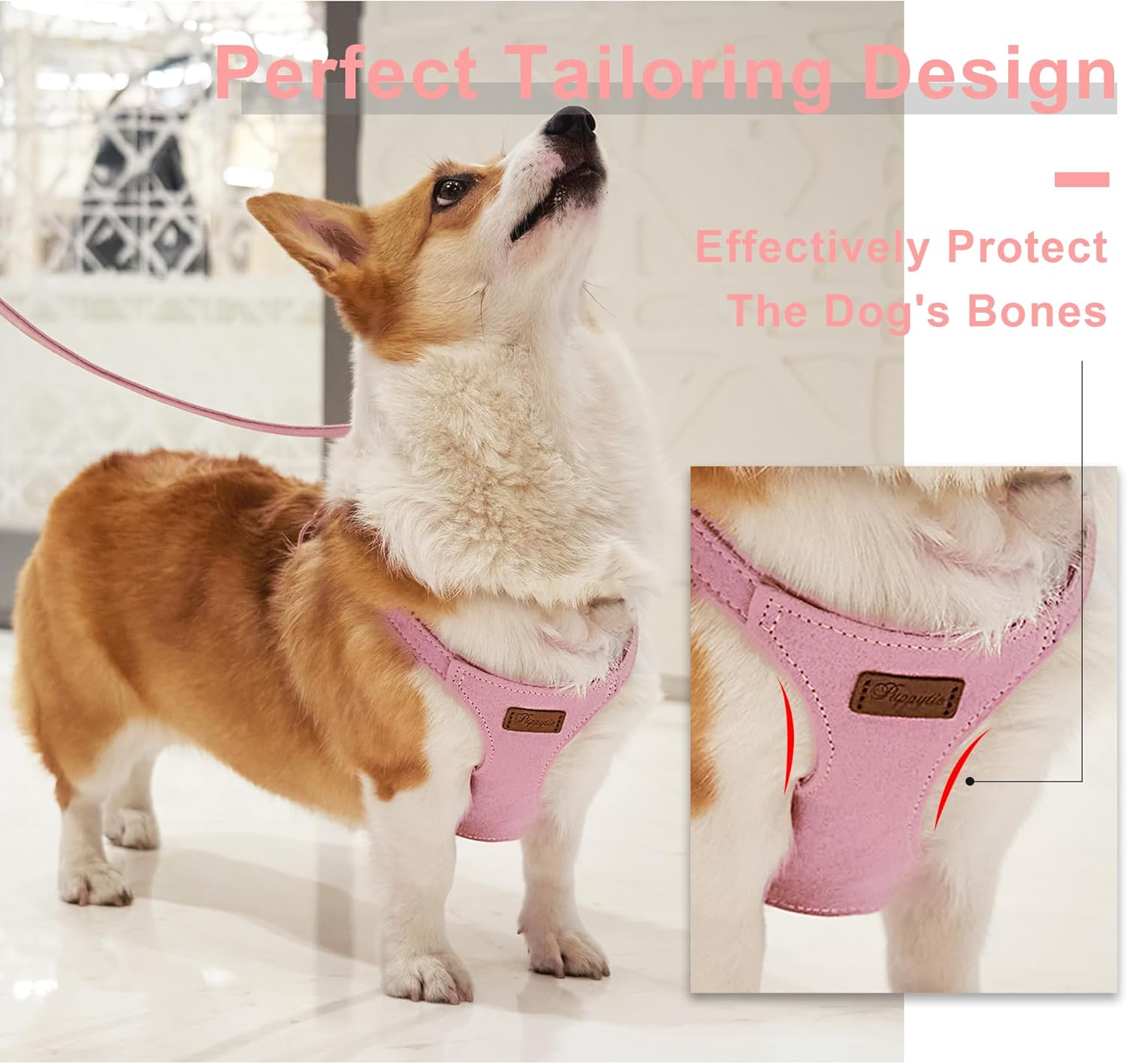 Puppytie No Pull Dog Harness with Multifunction Dog Leash,Soft Adjustable No Choke Escape Proof Pet Harness Vest for Medium Dogs or Large Dogs,Pink,M image number 4