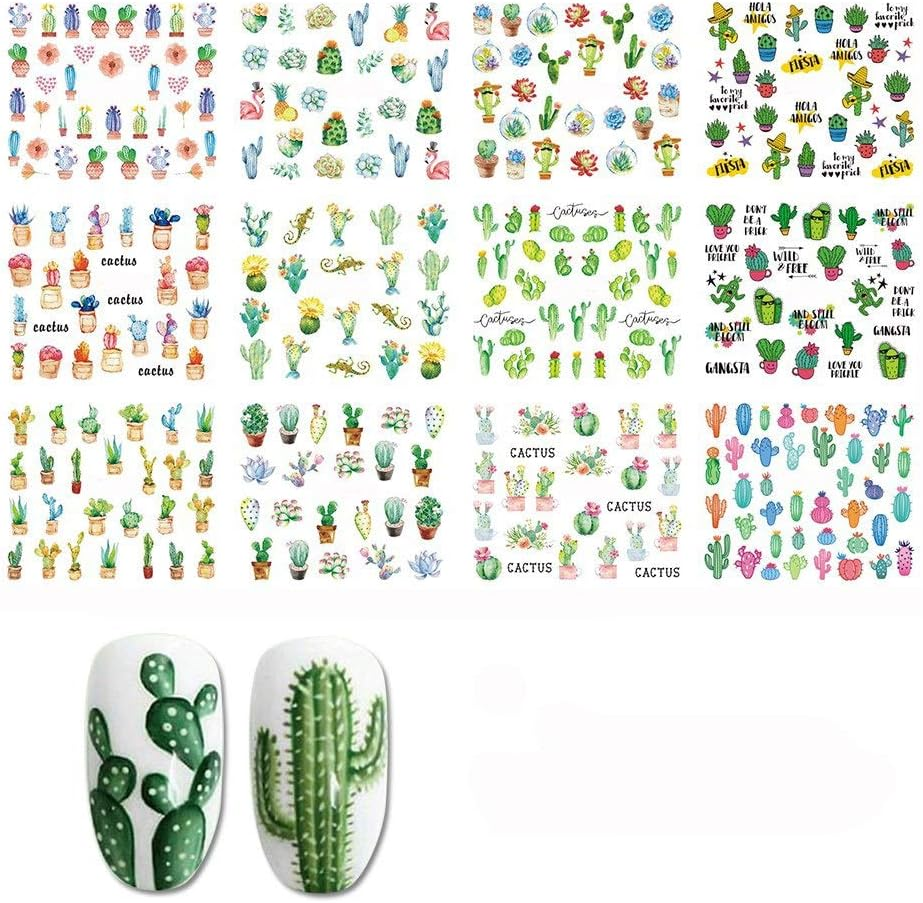 HANGQINGHENG Cactus Water Decals Nail Sticker Green Plant Leaf Watermark Flakes Slider Tattoo Nail Decoration (Color : BN1537 1548) image number 3