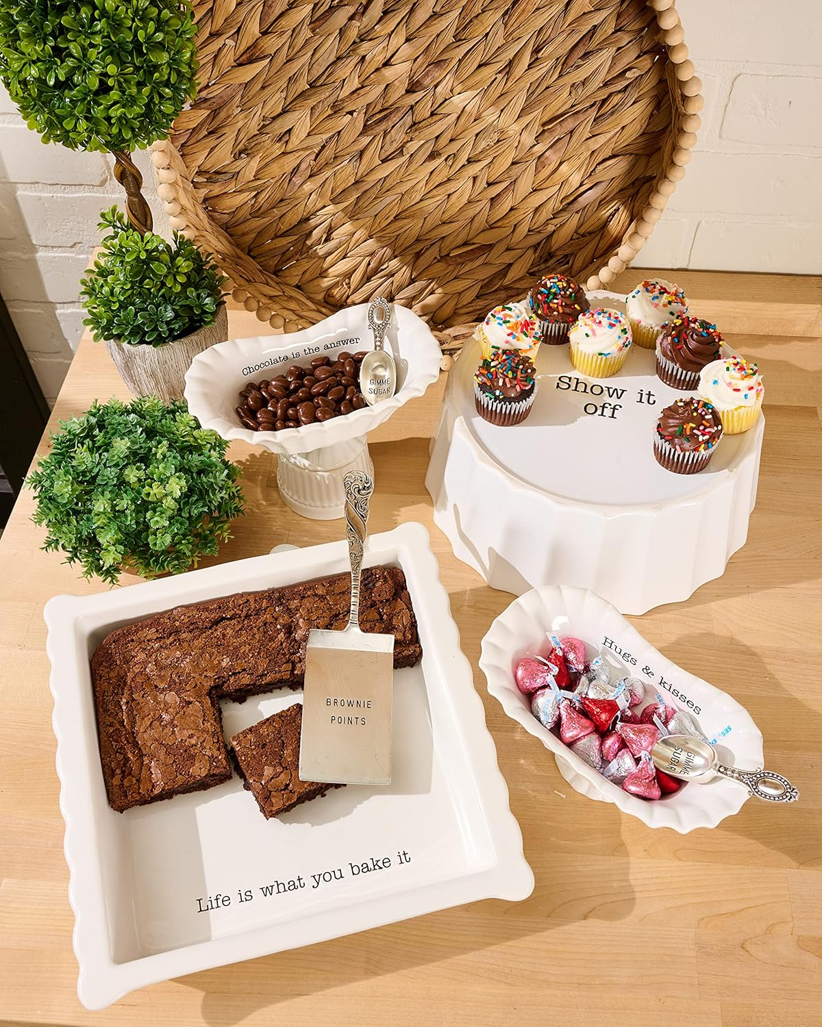 Mud Pie 4801003 Brownie Baker Set, 3.35H X 13.4L X 13.1W, White image number 2