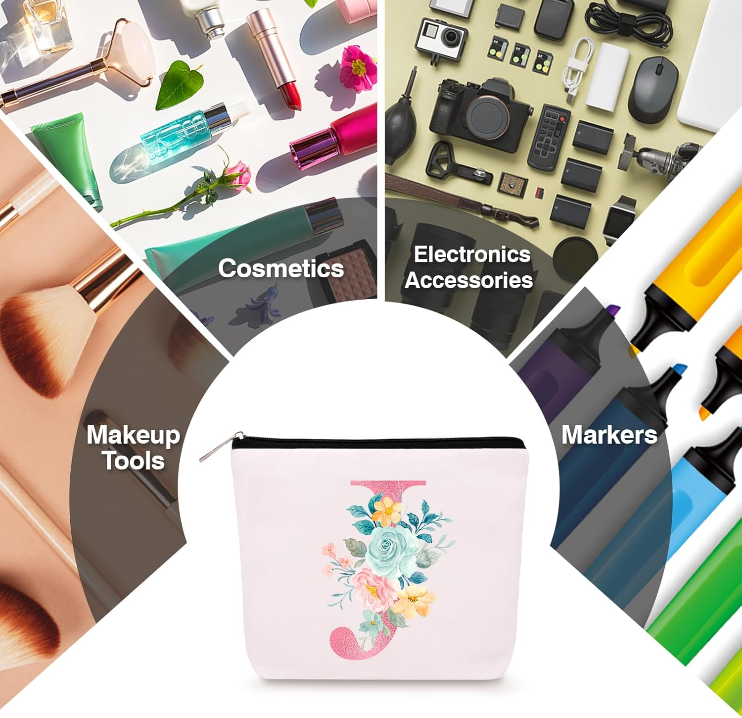 Personalized Makeup Bag with Initial Keychain, Custom Travel Initial Makeup Bag, Birthday Gifts for Women Girl Bridesmaid Teens Teacher, Monogram Small Cosmetic Preppy Toiletry Pouch, J,