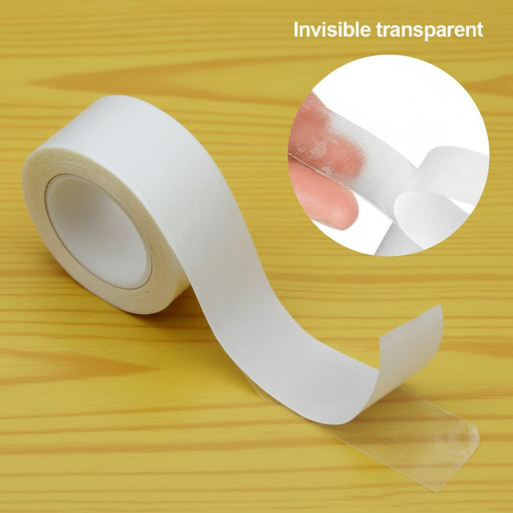 Wig Tape Double Sided for Hair Extensions, 20Mm Width 3 Yards 2 Rolls Transparent Adhesive Tape for Wigs and Toupees, Strong Hold Sweat Proof Water Resistant for All Day Lasting - Geiwogwc image number 4