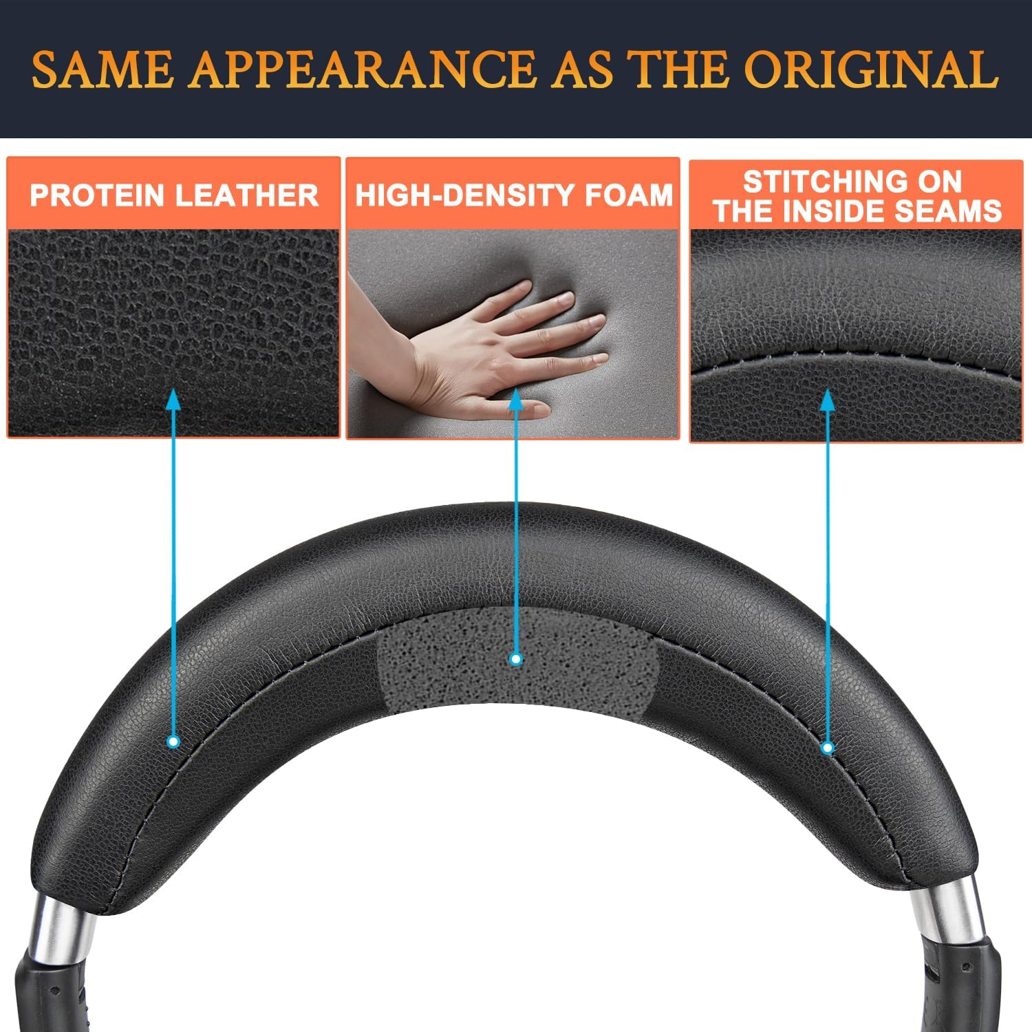 SOULWIT Replacement Headband for Sennheiser PXC550/PXC550II Headphone, Head Strap Pad Kit for EPOS Adapt 660 Headset, Head Band Top Cushion Cover Repair Part - Black image number 4