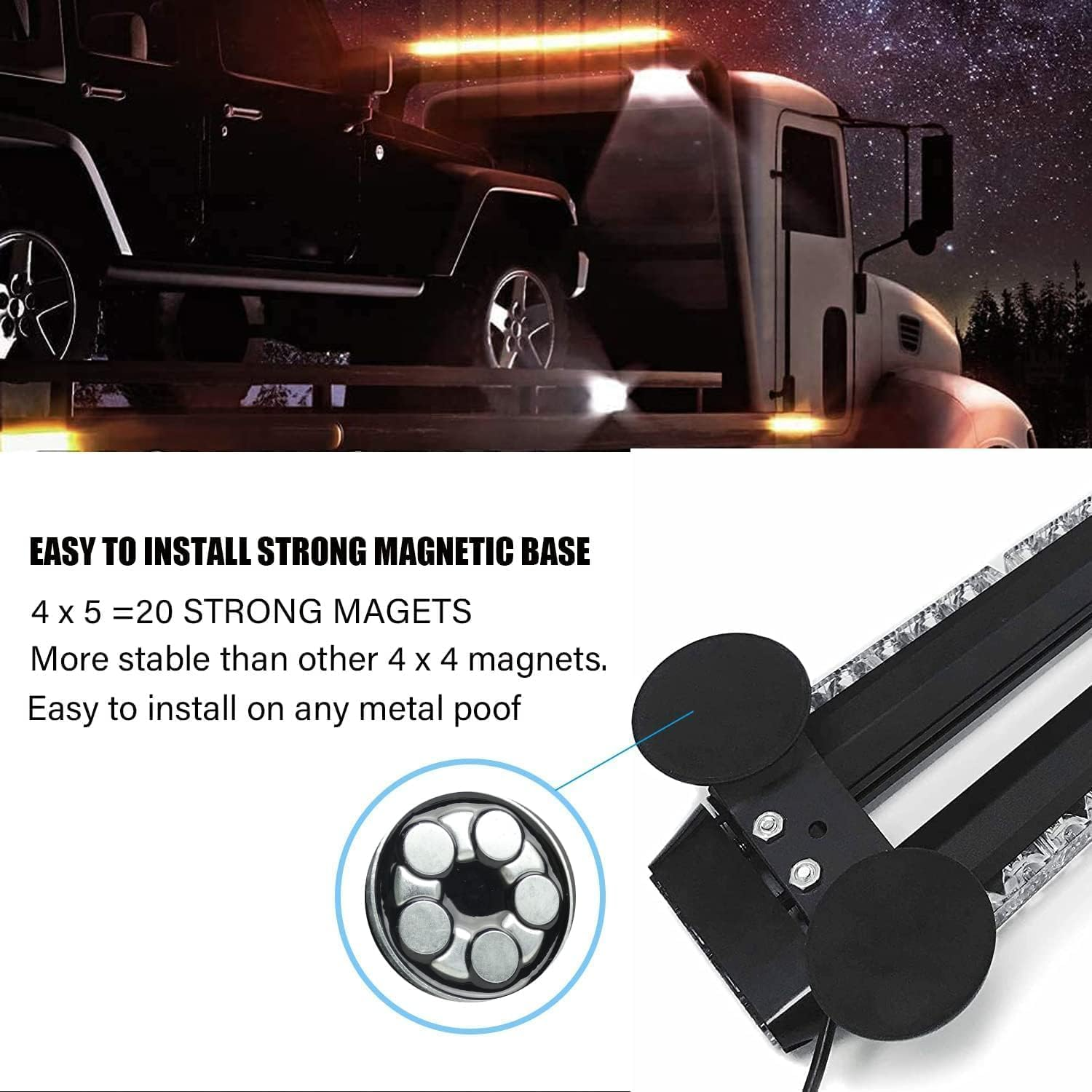 26.5" 54 LED Strobe Light Bar Double Side Flashing High Intensity Automotive Warning Emergency Flashing Snow Plows Light Bar Strobe Light Traffic Advisor with Magnetic Base image number 6