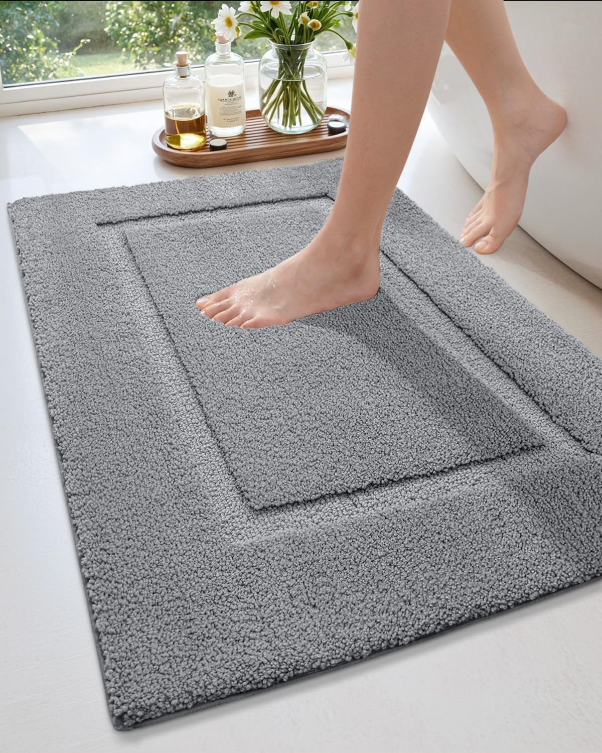 DEXI Bathroom Rug Mat, Ultra Absorbent Soft Bath Rugs, Washable Non-Slip Bathmat for Shower Room Floor, Tub, 36"X24", Grey