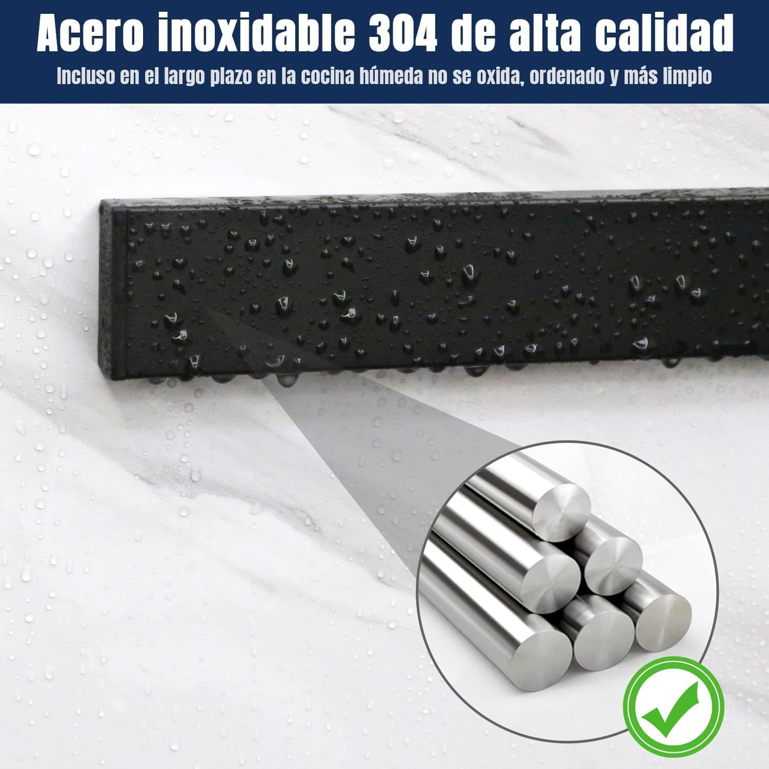 Dmore 59 Cm Magnetic Strip Knife with 4 Hooks, Black Knife Holder, Magnetic No Drilling, Powerful Magnetic Knife Holder, Includes Adhesive Tape and Screws for Knives, Utensils and Tools