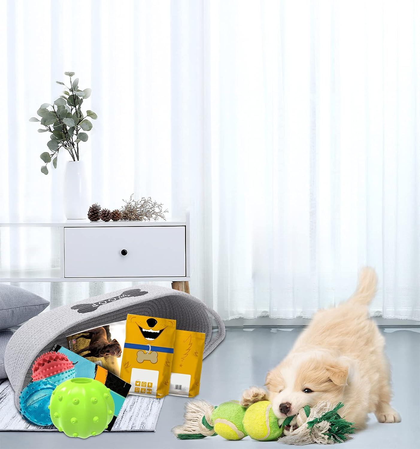 Cotton Rope Dog Toy Box with Handle, Pet Toy Basket(Grey), Puppies Bed, Toy Dog Storage - Perfect for Organizing Puppy Small Dogs Toys, Treats, Blankets, Leashes, Coats - Grey image number 4