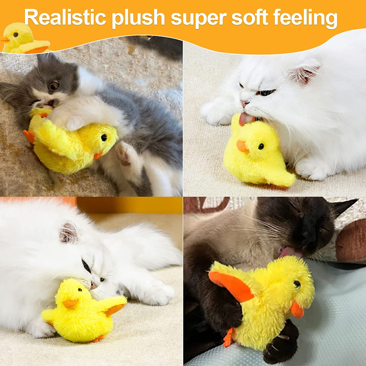 PAWCHIE Interactive Cat Toys Duck-Catnip Chew Toy,Usb Rechargeable Plush Duck Toy,Realistic Duck Quack and Electric Flapping Wings Duck Toy,For Cat Chewing, Kicking and Exercise (Yellow)