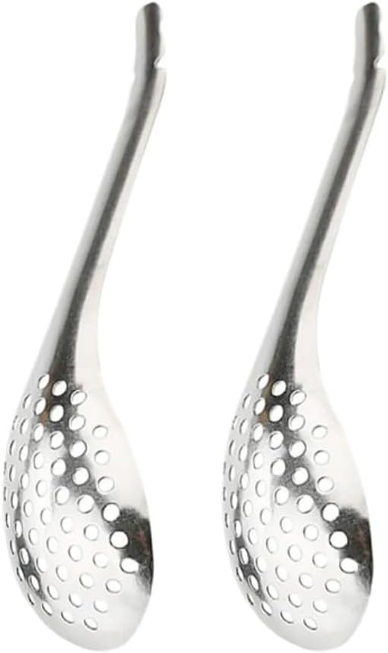 Spherification Spoon Stainless 2Pcs Steel Metal Caviar Spoon Small Slotted Bar Spoon Egg Strainer Cuisine Strainer for Molecular Gastronomy Bar image number 4