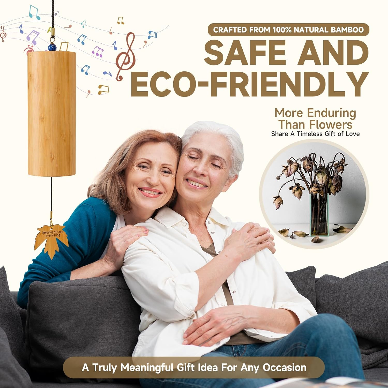 Ocarinawind Outdoor Bamboo Wind Chimes, Small Wooden Handcrafted Chimes with Calming Deep Tones & Natural Beautiful (C Major) Sound, Home Decor Gift Idea, Christmas Gift Idea image number 1