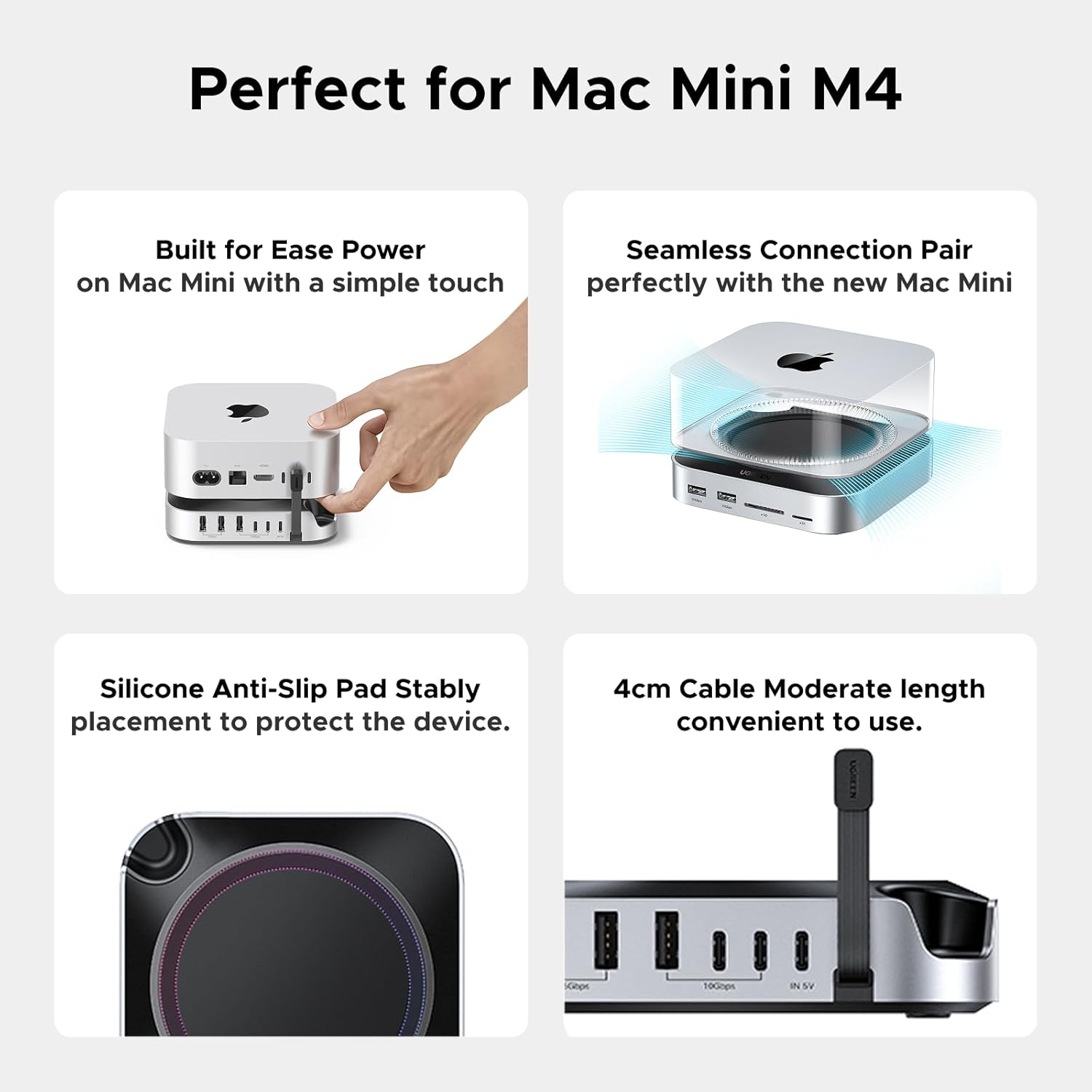 UGREEN Mac Mini M4 Dock, 11-In-1 USB C Hub with 8TB M.2 Nvme Enclosure 10Gbps, 5X USB-A and 2X Type C Data Ports, SD/TF Card Slot, Docking Station & Stand for Mac Mini M4/M4 Pro image number 4