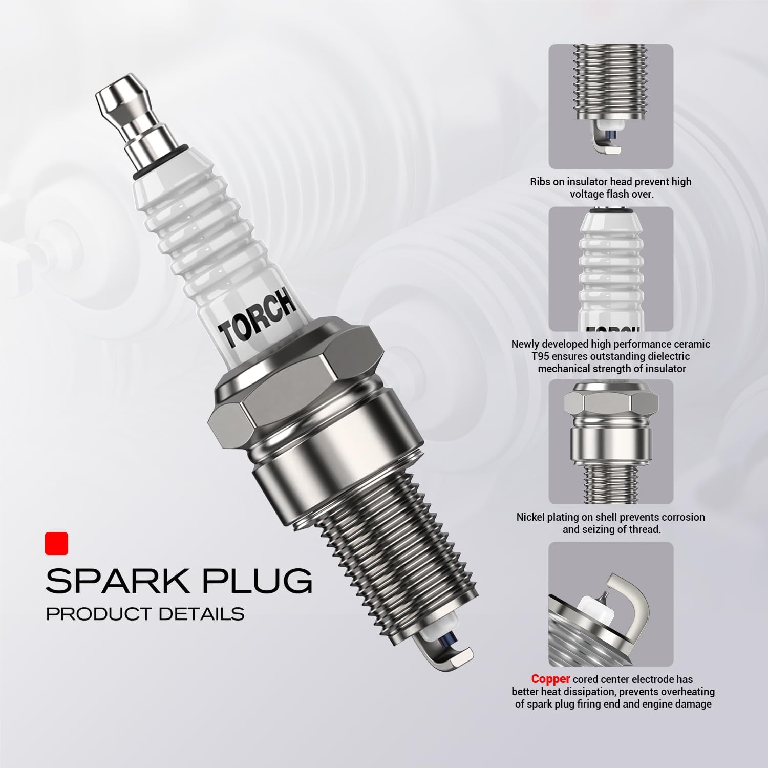 3PK TORCH F7RTC Spark Plug Replace for NGK 5534/BPR7ES V-Line-19, for Bosch 7992/WR5DC 4038/WR5DP, for Champion 332/RN7YC 415/RN9YC 818/Rn2C,For Denso W22EPR-U/3088, for Acdelco R41CXLS, OEM image number 2