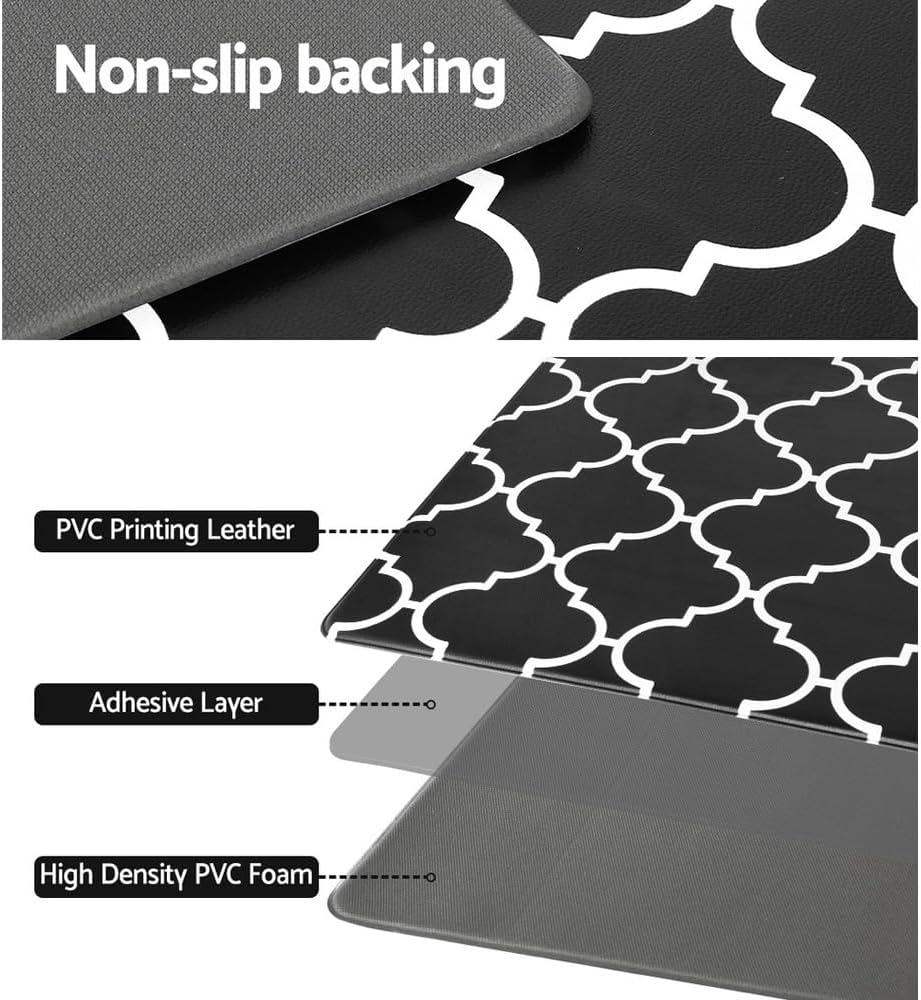 Artiss Kitchen Mats, 45 X 120Cm PVC Non-Slip Floor Rugs anti Fatigue Door Standing Mat, Waterproof Comfort Carpet for Living Room Bathroom Laundry Sink, Black image number 1