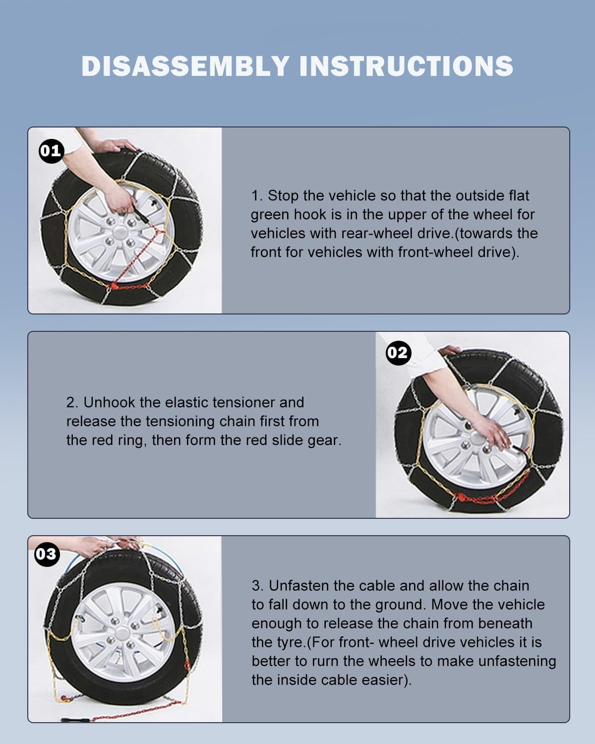 SCITOO KN110 Snow Chains Quick Easy Installation,Tire Traction Chain for Car Pickup Trucks Suv,Adjustable Universal Emergency Thickening Tire Chains Width 215 225 235 245(15" 16" 17" 18")- Set of 2 image number 4