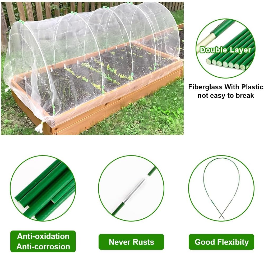 Springup 36PCS 3.8Ft/1M DIY Garden Hoops Grow Tunnel Trellis Arch, Greenhouse Hoops for Raised Beds, Rust-Free Fiberglass Support Hoops Frame, Plant Stakes, Outdoor Gardening Supplies (Green) image number 4