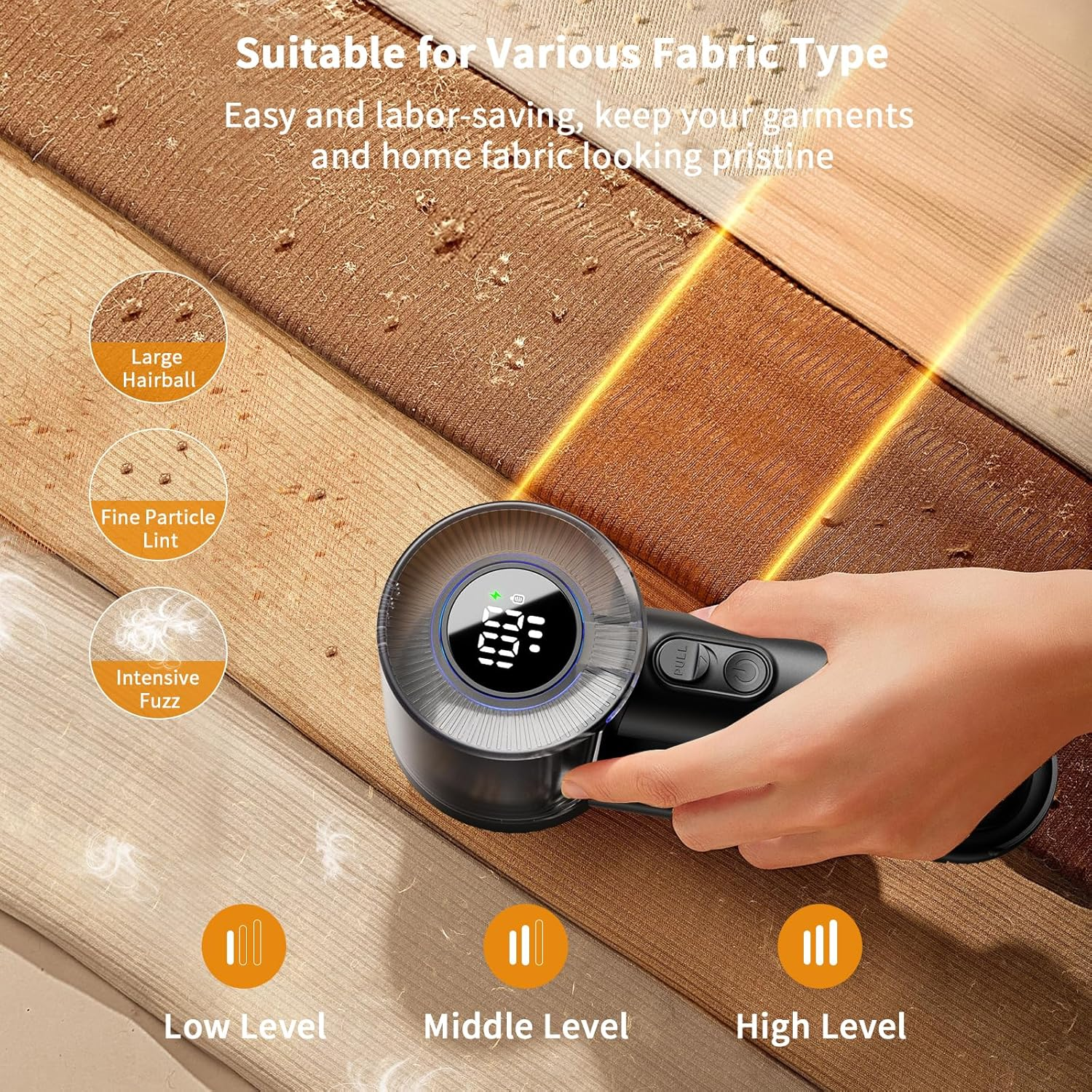 Coldsky Electric Fabric Shaver & Lint Remover, Rechargeable Portable 3-Speed LED Digital Display Sweater Defuzzer for Clothes, Sofa, Bedding - Removes Lint, Hairball, Fuzz - Black image number 3