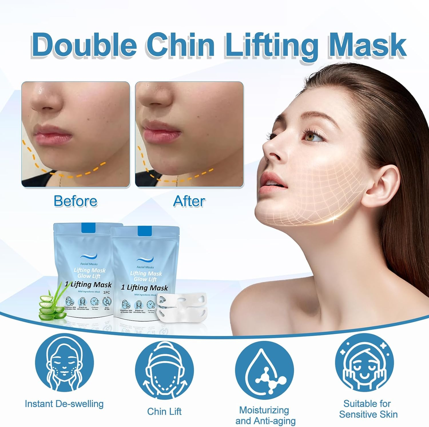 Chinology Double Chin Lifting Mask,Chinology Firming Chin Lift Mask, V-Line Face Lifting,Hydrating & Nourishing Treatment for All Skin Types(2 Pcs) image number 3