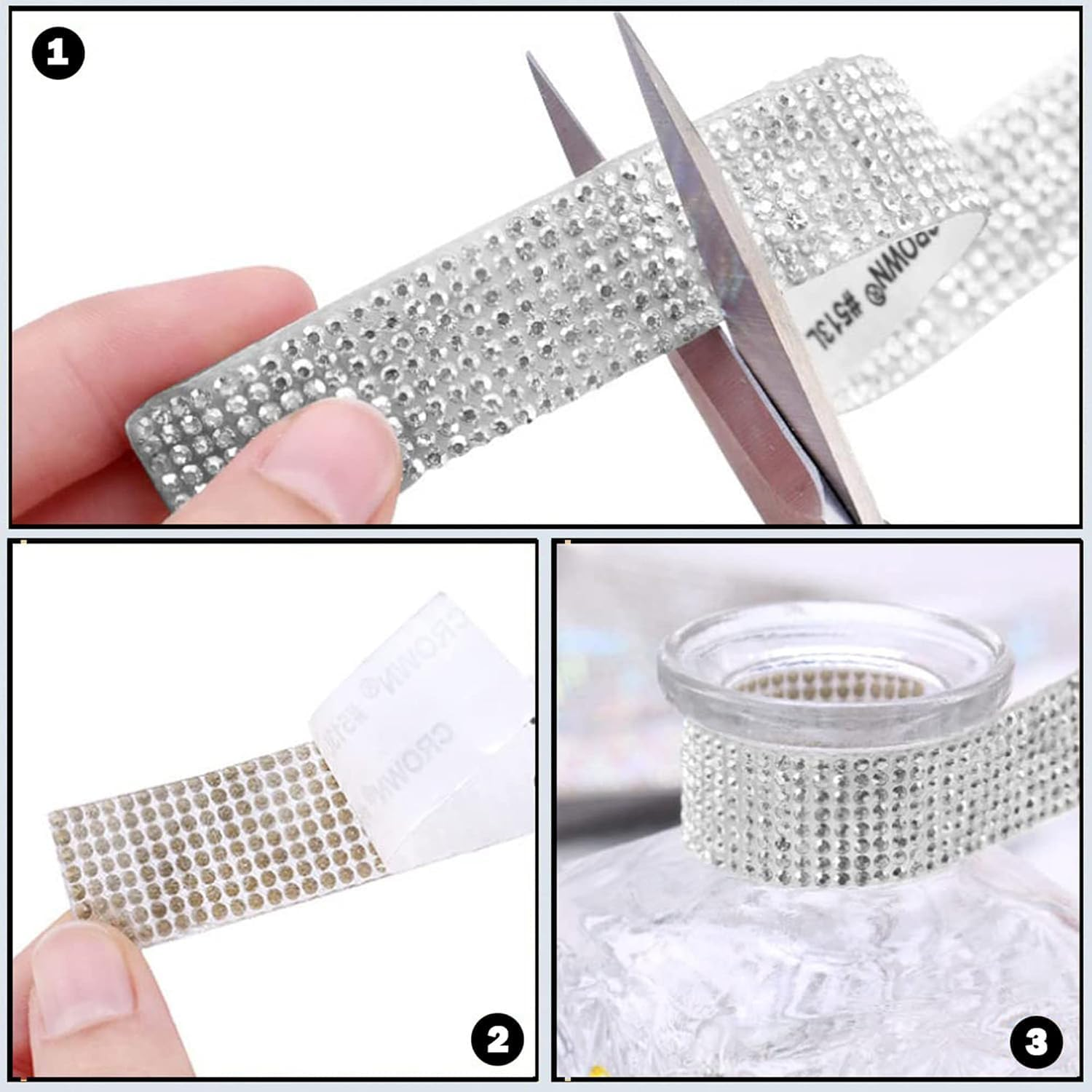 5 Rolls Self Adhesive Crystal Rhinestone Ribbon, Diamond Bling Tape with 2 Mm Rhinestones Sticker for Arts Crafts Wedding Birthday Party DIY Event Car Phone Decoration (White)
