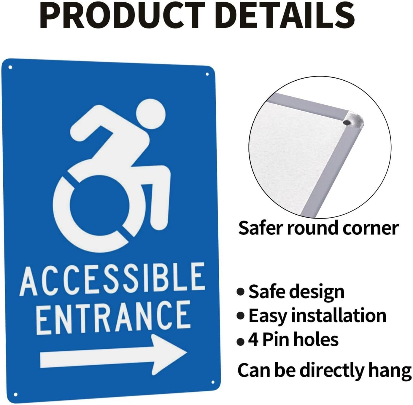 Handicap Parking Sign, Accessible Entrance Right with Arrow Metal Warning Signs, Cautions Security Tin Sign, Safety Signs for Street Business Wall Decor 8 X 12 Inch image number 3