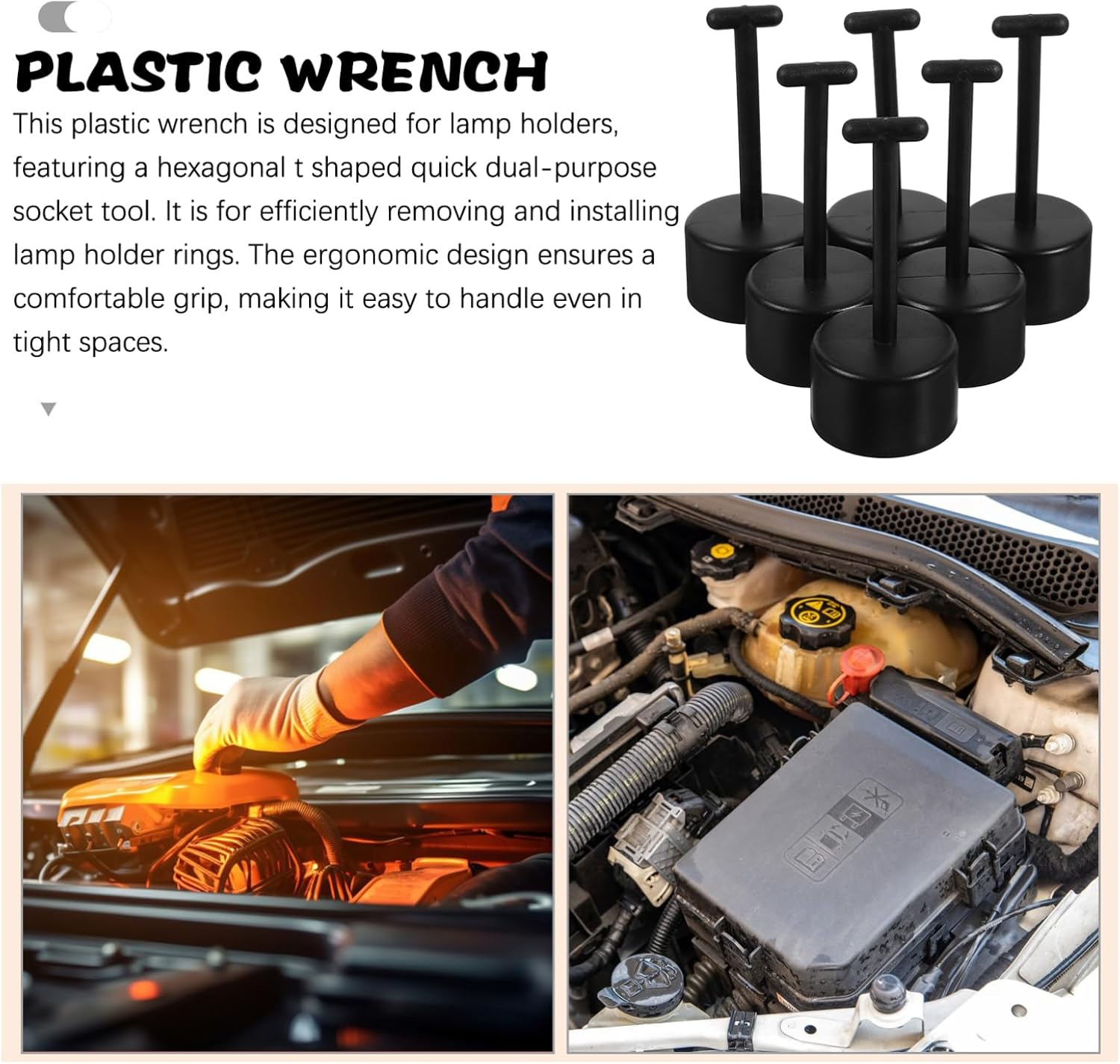 Holibanna 6Pcs Plastic Socket Wrench for Lamp Holder Socket Ring T Shape Key Tool for Light Fixture Nut Removal for Home and Automotive Use image number 1