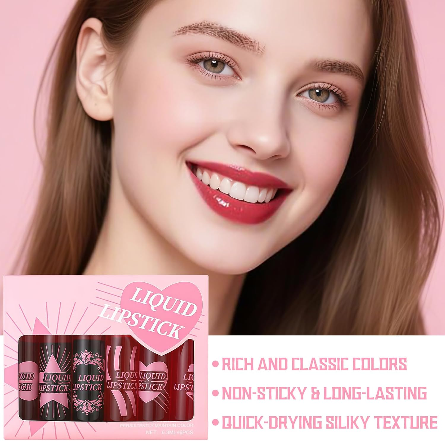 DAGEDA 6 Colors Lip Tint Stain Set, Moisturizing & Lightweight Roll-On Lip Stain, Vibrant Color Lip Tint, Water-Proof, Transfer-Proof, Non-Sticky，High Pigmented Lip Tints for Women image number 4