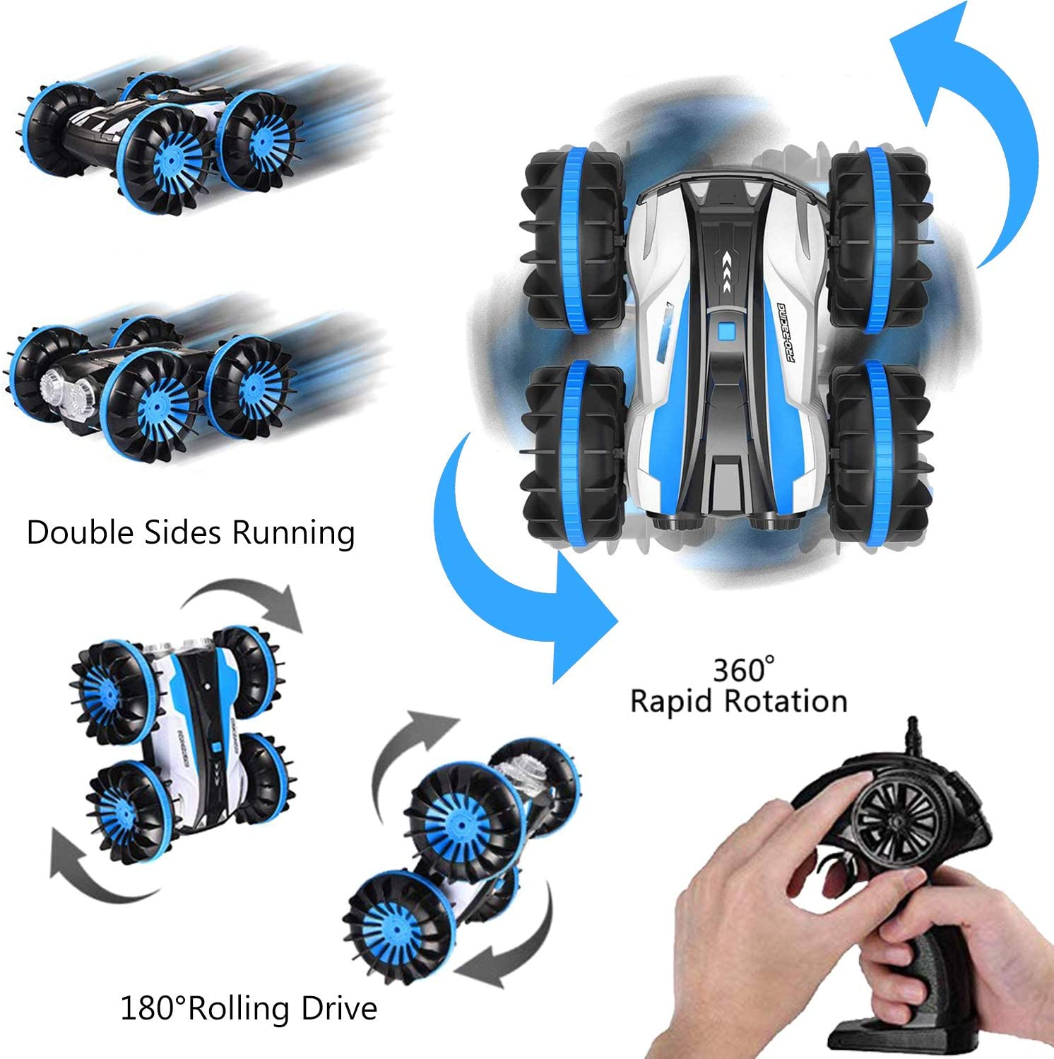 Pussan Car Toys for 5-12 Year Old Boys Amphibious Remote Control Car for Kids 2.4 Ghz RC Stunt Car for Boys Girls 4WD off Road Monster Truck Christmas Birthday Gifts Remote Control Boat Beach Toy image number 3