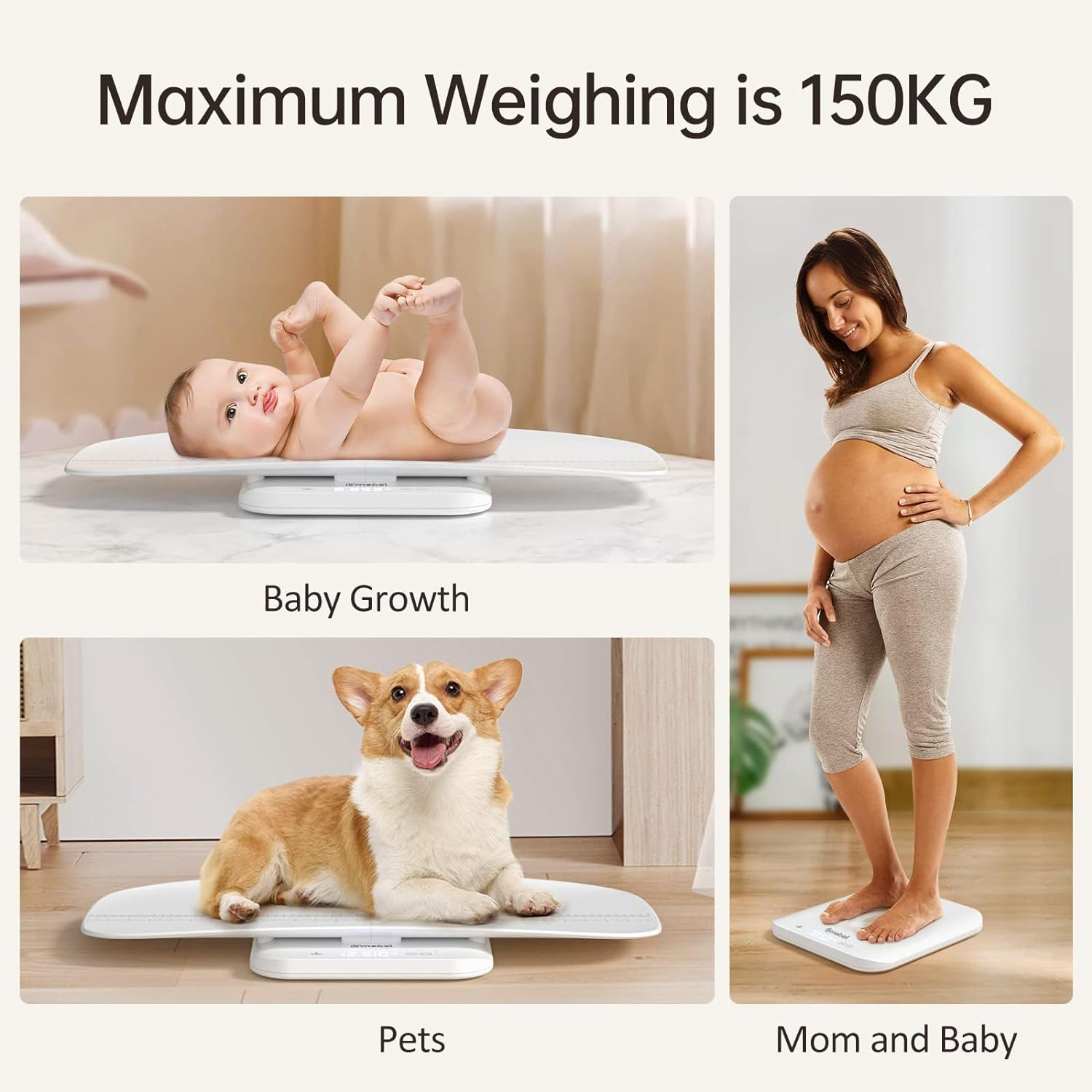 Omebel Baby Scale, Multifunctional Baby Weight Scale, Pet Scale for Puppy, Cat, Baby Scales for Weighing up to 150KG, Accurate Baby Digital Scale with Hold Function, Detachable Tray, 5 Units