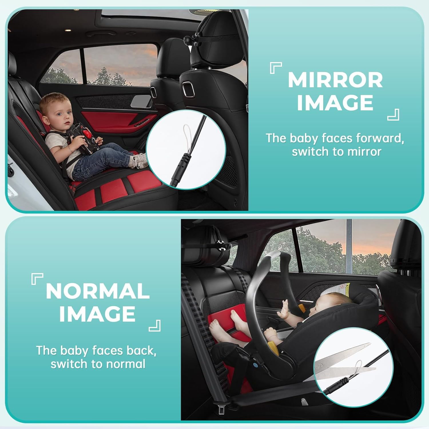 Baby Car Camera for 2 Kids,6.9" Large HD Display Dual Channel Baby Monitor, 1080P IR Night Vision Car Seat Camera,Facing View Ideal for Kids and Pet Safety,Newborn Essentials & Baby Shower Gifts image number 5