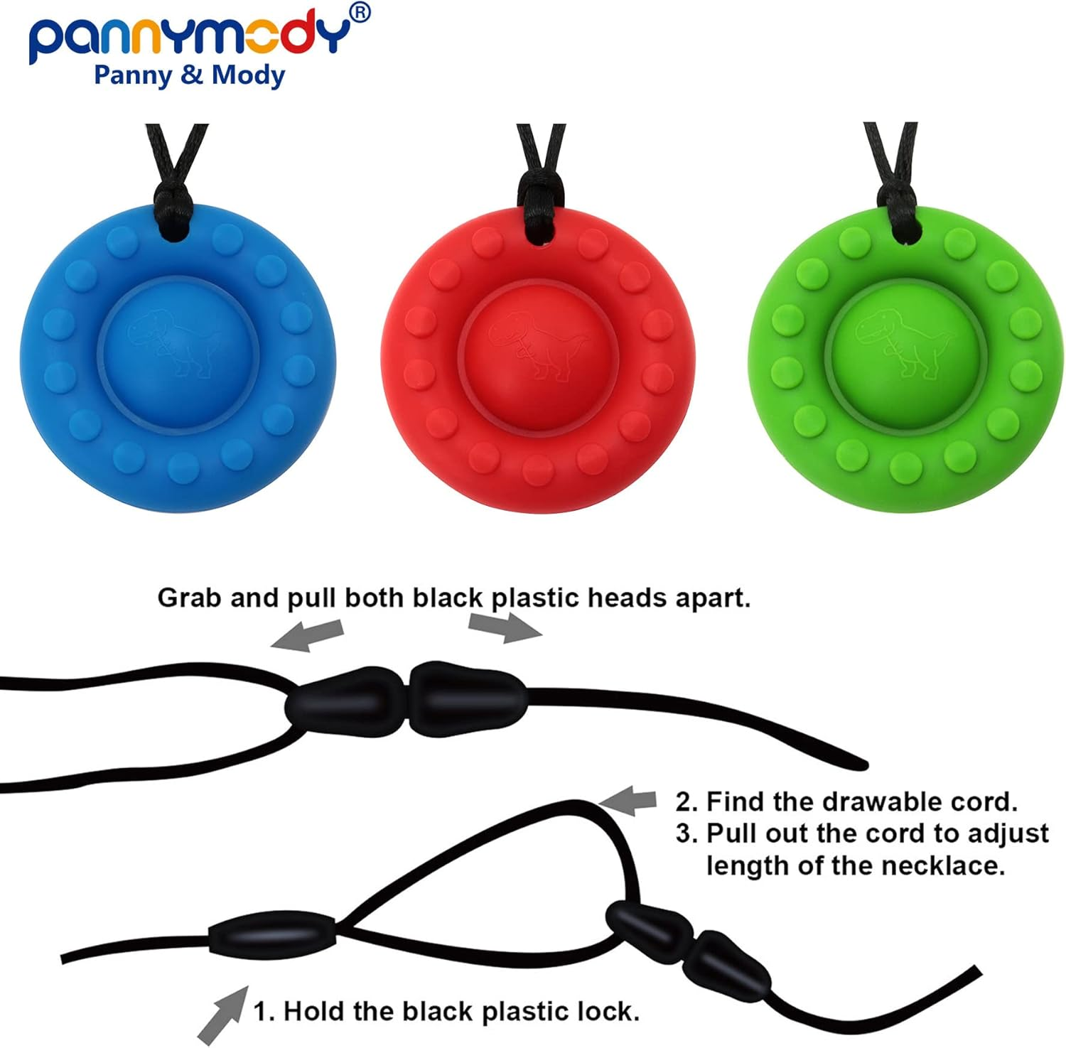 Panny & Mody Sensory Chew Necklaces(3 Pack), round Silicone Pop Pendant Chewable Jewellery, Reduce Chewing Biting Fidgeting for Autistic, ADHD, SPD, Oral Motor Children, Kids, Boys and Girls