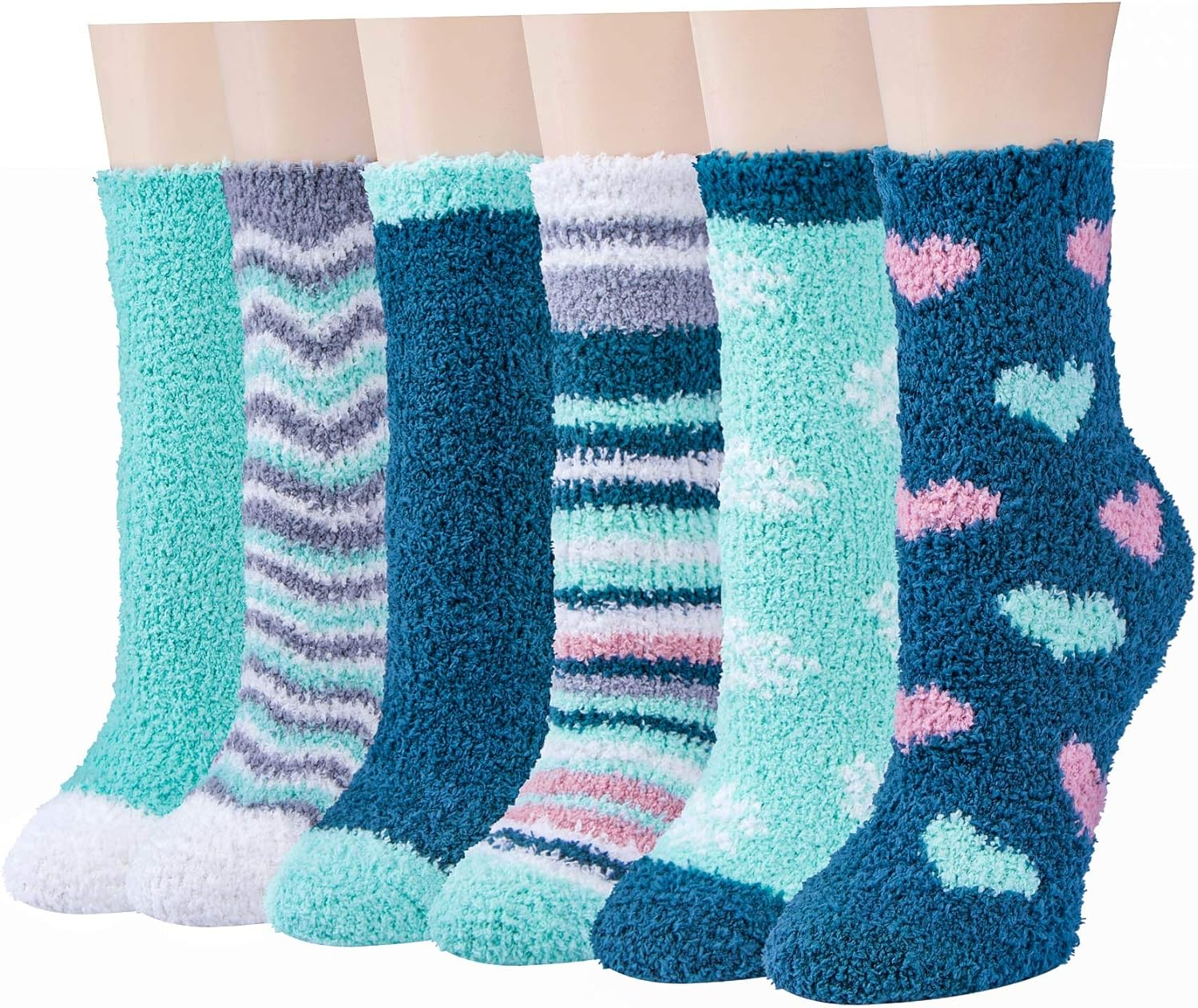 Plush Slipper Socks Women - Colorful Warm Crew Socks Cozy Soft 6 Pairs for Winter Indoor