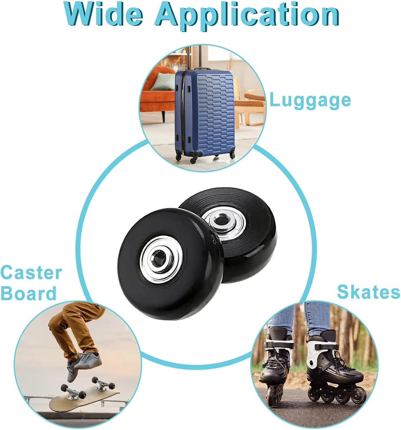 Pack of 4 Suitcase Wheels Replacement Wheels, Universal Luggage Suitcase Replacement Wheels, 50 X 18 Mm Rubber Luggage Suitcase Wheels, Suitcase Wheels Replacement Suitable for Suitcases, Trolleys,