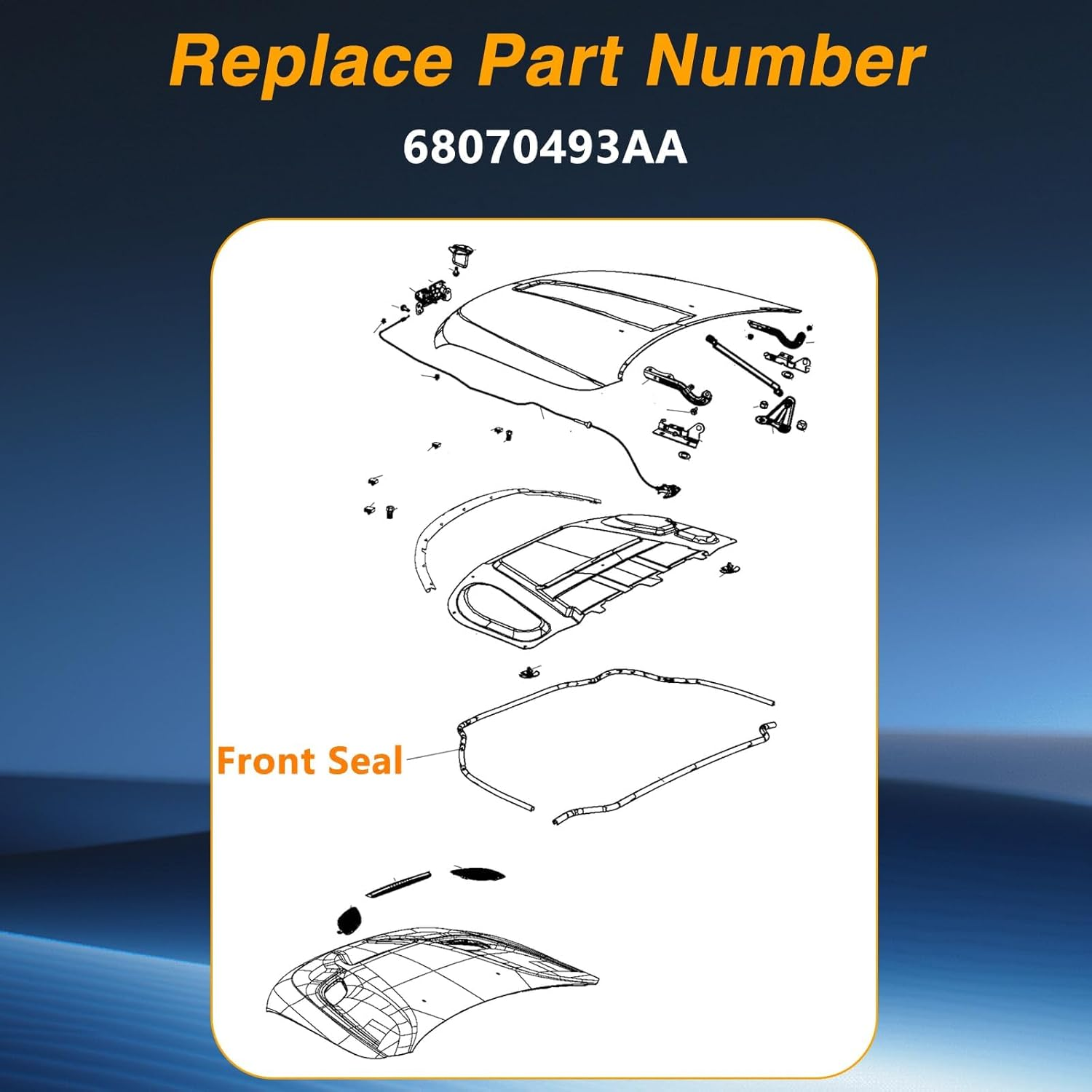 Hood Seal Strip Compatible with 2011-2021 Jeep Grand Cherokee 2011-2025 Dodge Durango, Front Seal with Rivets Replace# 68070493AA image number 4