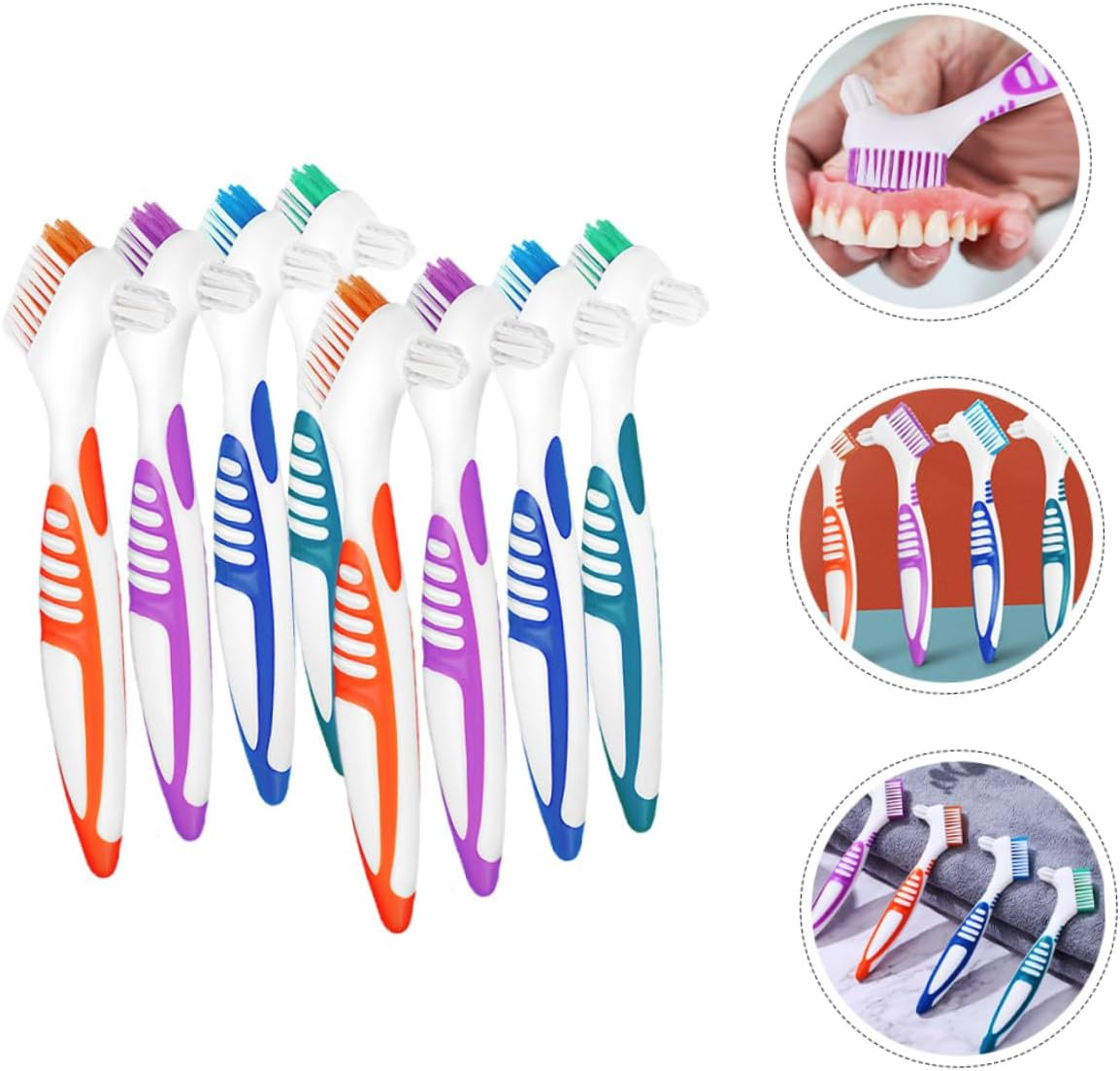 PENIKOKO 8Pcs Double-Sided Denture Cleaning Brushes for Braces and Soft Toothbrush in Blue Green Purple Orange Portable Travel Oral Hygiene Tool image number 6
