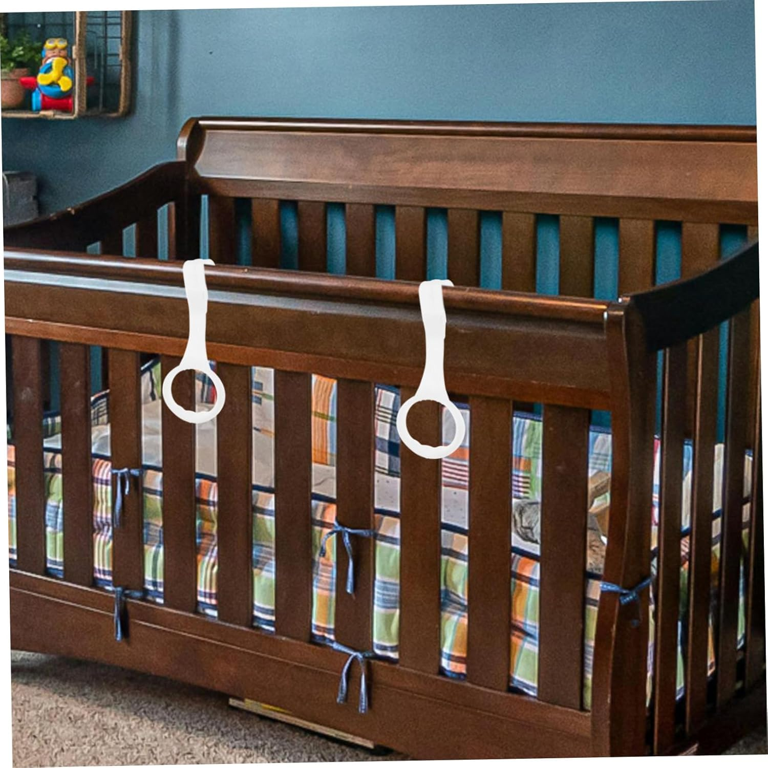 VICASKY 2Pcs Infant Bed Pull Ring Play Pen Handles Baby Bed Hand Rings Baby Pull Ring Toddler Stand Ring Handle Baby Playpen Pull up Rings image number 2