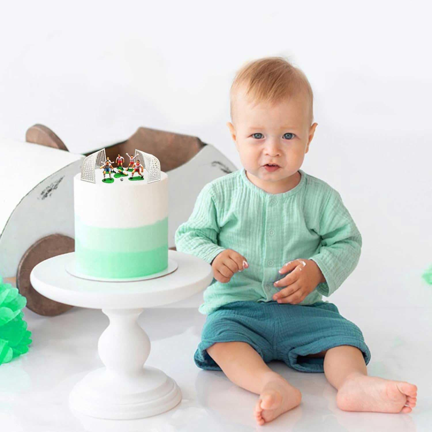 8 Pcs Soccer Cake Topper, Players Toys Football Decorations for Party Theme, Men Boy Birthday Cupcake Topper image number 4