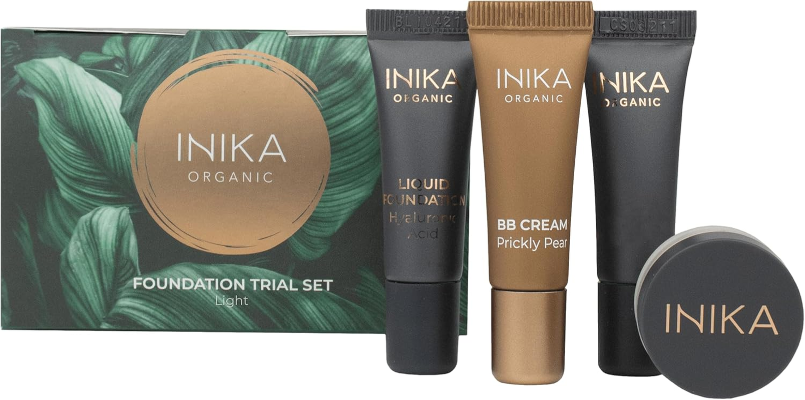 INIKA Organic Foundation Trial Set, Natural Mineral Essentials Kit, Vegan, Cruelty-Free, Paraben-Free, Rich in Antioxidants and Essential Fatty Acids, Comes in Sustainable Packaging - Light