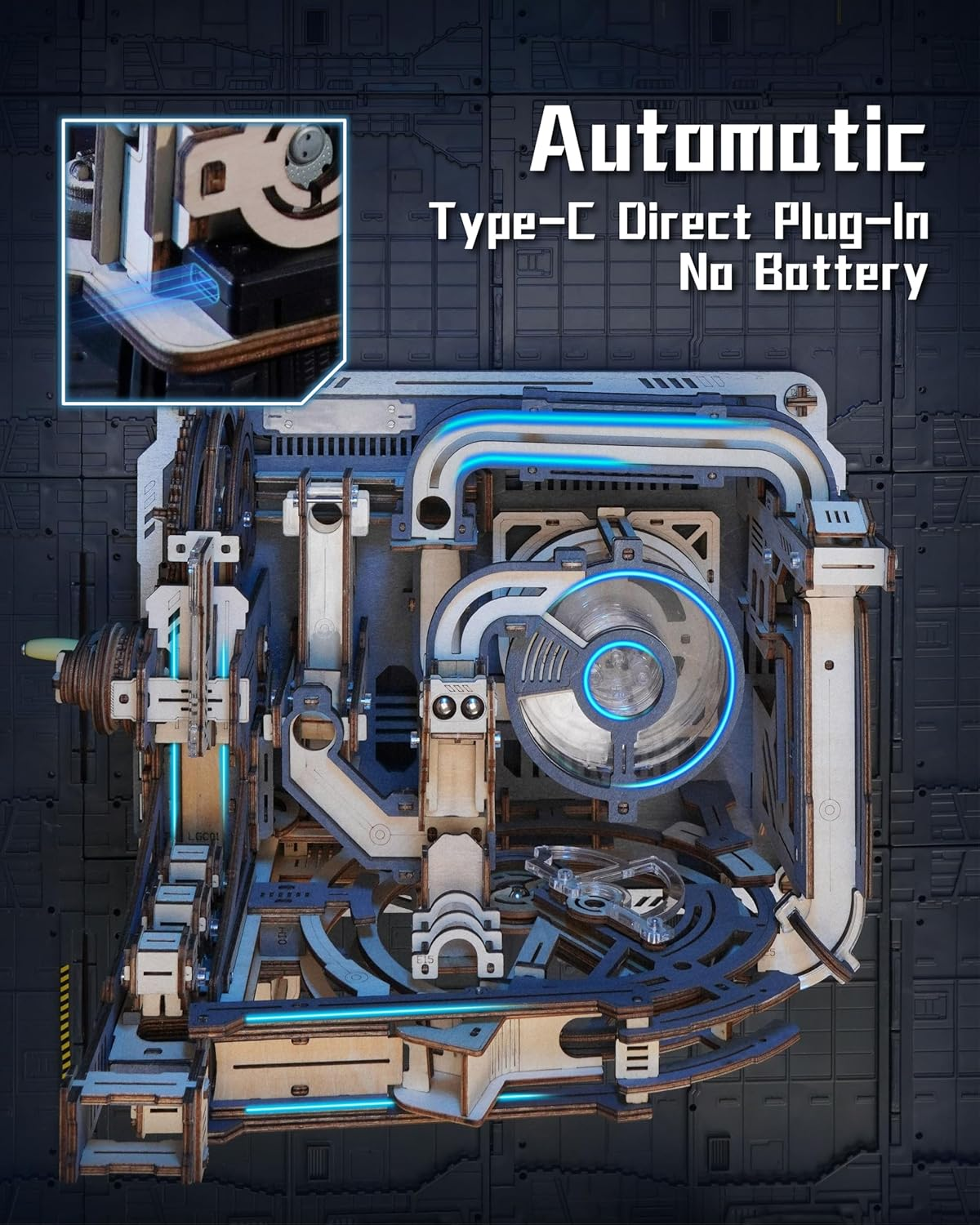 3D Puzzles for Adults, Electric 3D Puzzle Marble Run, Marble Spaceport, Wooden Model Building Kits for Teens to Build, Desk Decor for Boys Girls image number 3