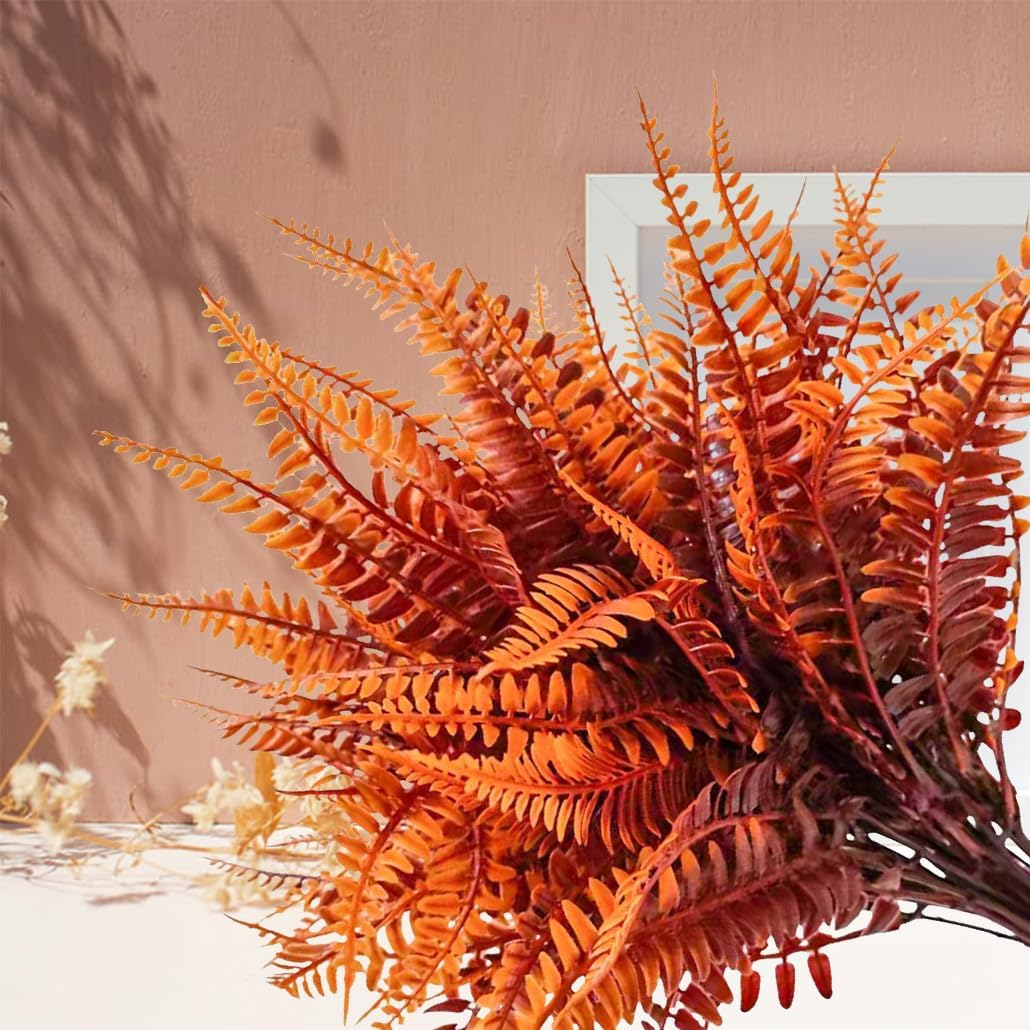 Kyeeadiy Artificial Plants, 12 Bunches Fake Fern Outdoors Bushes Faux Plants Shrubs Greenery UV Resistant Outdoor Plants Artificial for Porch Greenery Decor (Brown) image number 3