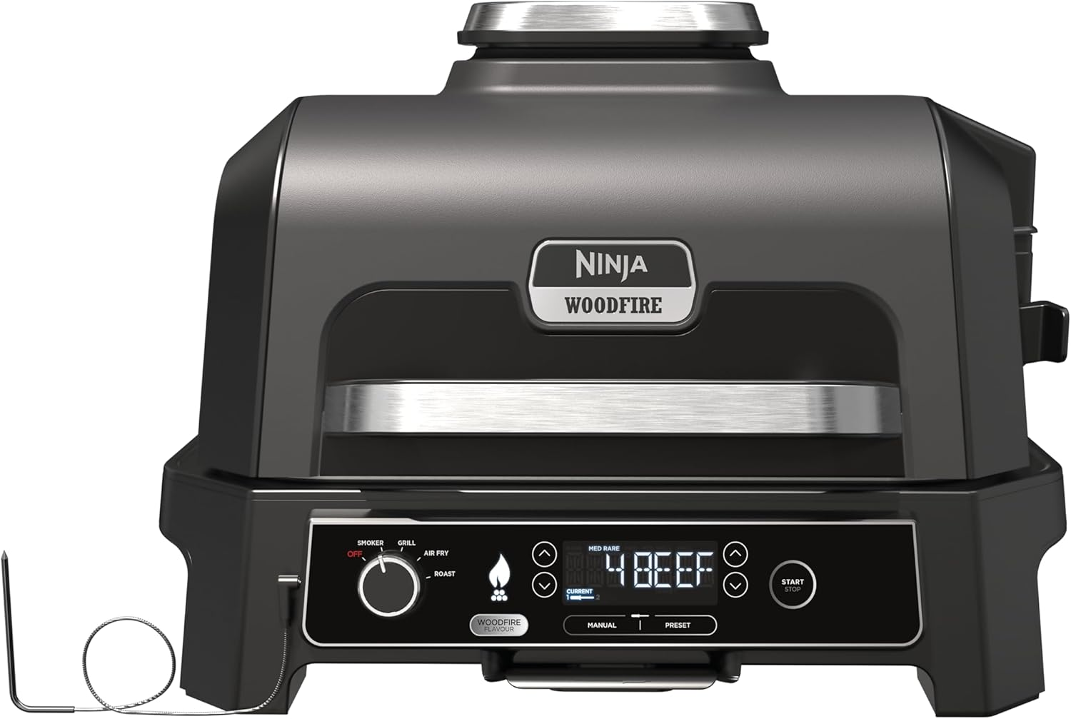 Ninja Woodfire Pro XL Outdoor Electric BBQ Grill & Smoker, Table Top Air Fryer, Includes Non-Stick Grill Grate & Crisper Basket, OG850ANZ, Black image number 2