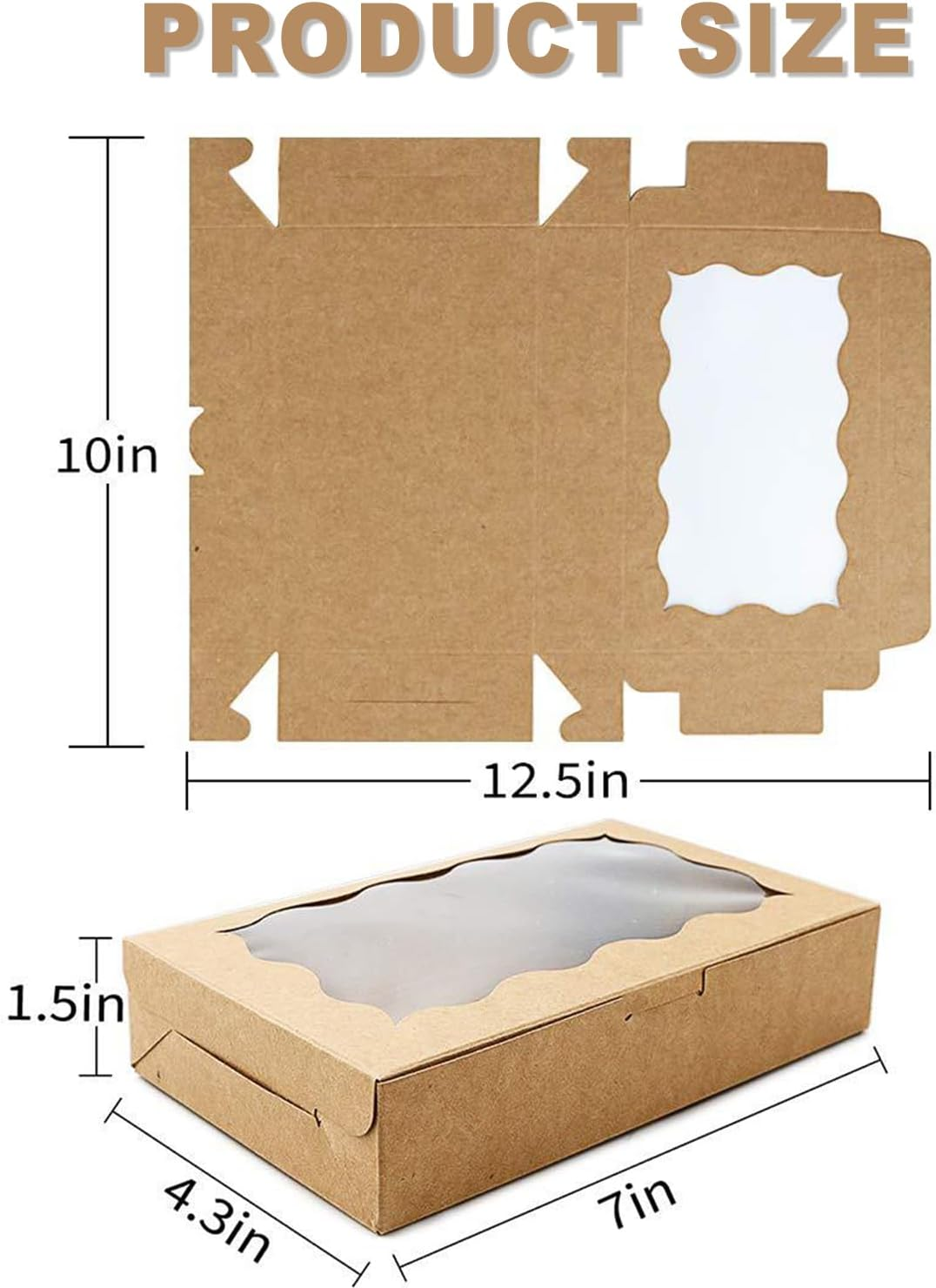 BEANPRECOY 30 Pack Kraft Paper Box with Transparent Windows, 4.3 X 7 X 3.8 Cm, Non-Toxic, Food Grade, Clear Window, Fold-Top, Cake, Pastry, Dessert, Gift Packaging image number 1