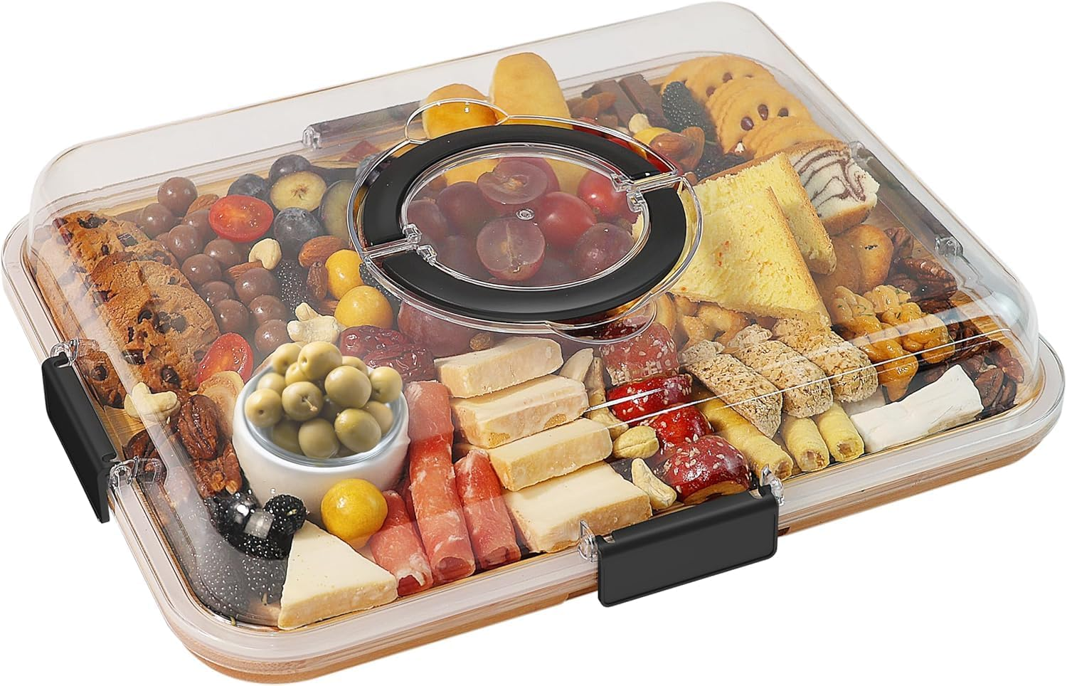 Charcuterie Board with Clear Lid, Travel Portable Cheese Board Charcuterie Boxes Cutting Boards for Kitchen, House Warming Gifts New Home, Gifts for Women (6 Compartments Black) image number 6