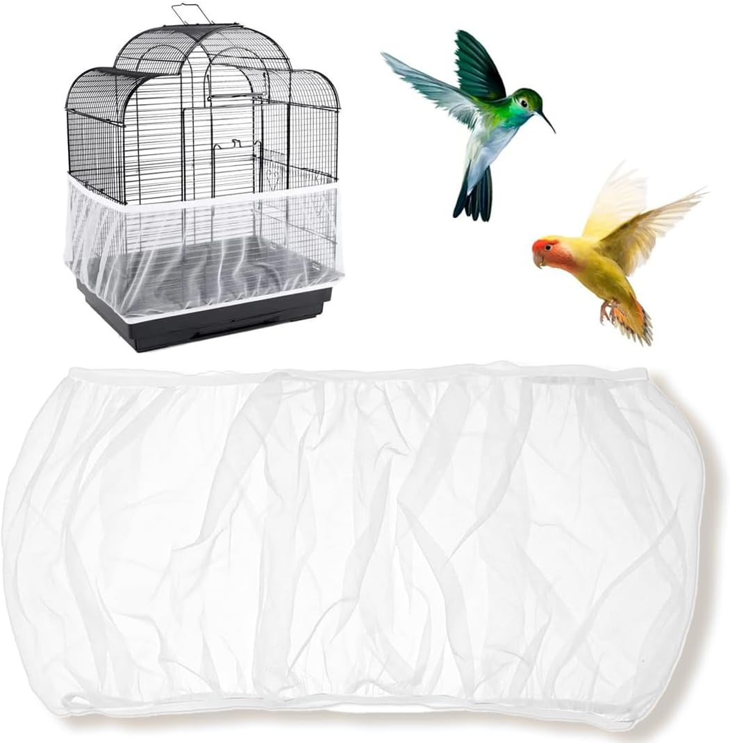 AOEVUIR Pack of 2 Bird Cage Cover Protective Net, Seed Catcher for Bird Cages, Parrots, Nylon Mesh, Suitable for Cages with a Circumference of 80-110 Cm image number 3