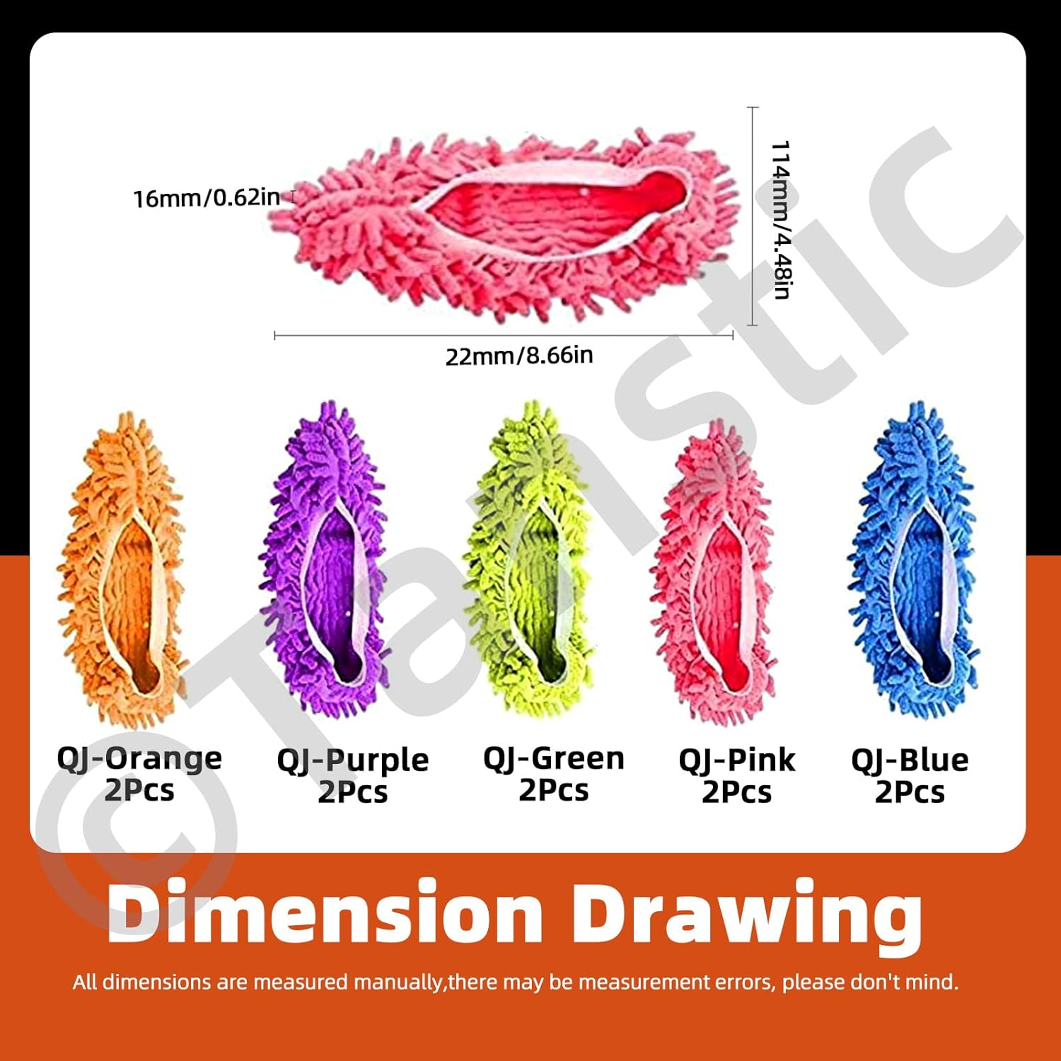 Tanstic 10Pcs 5 Colors Mop Slippers Shoes Cover, Microfiber Dust Cleaning Slippers Reusable Mop Socks Cleaning Slippers Reusable Dust Mops Floor Cleaning Tools Dust Floor Cleaner for House Cleaning image number 6